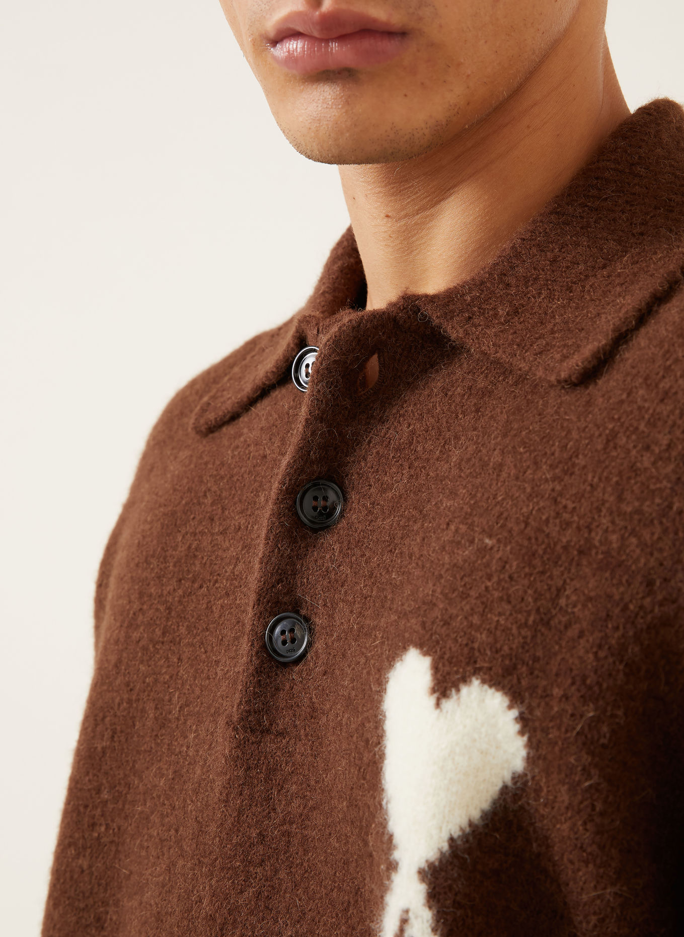 AMI PARIS Sweater with alpaca: DARK BROWN / CREAM