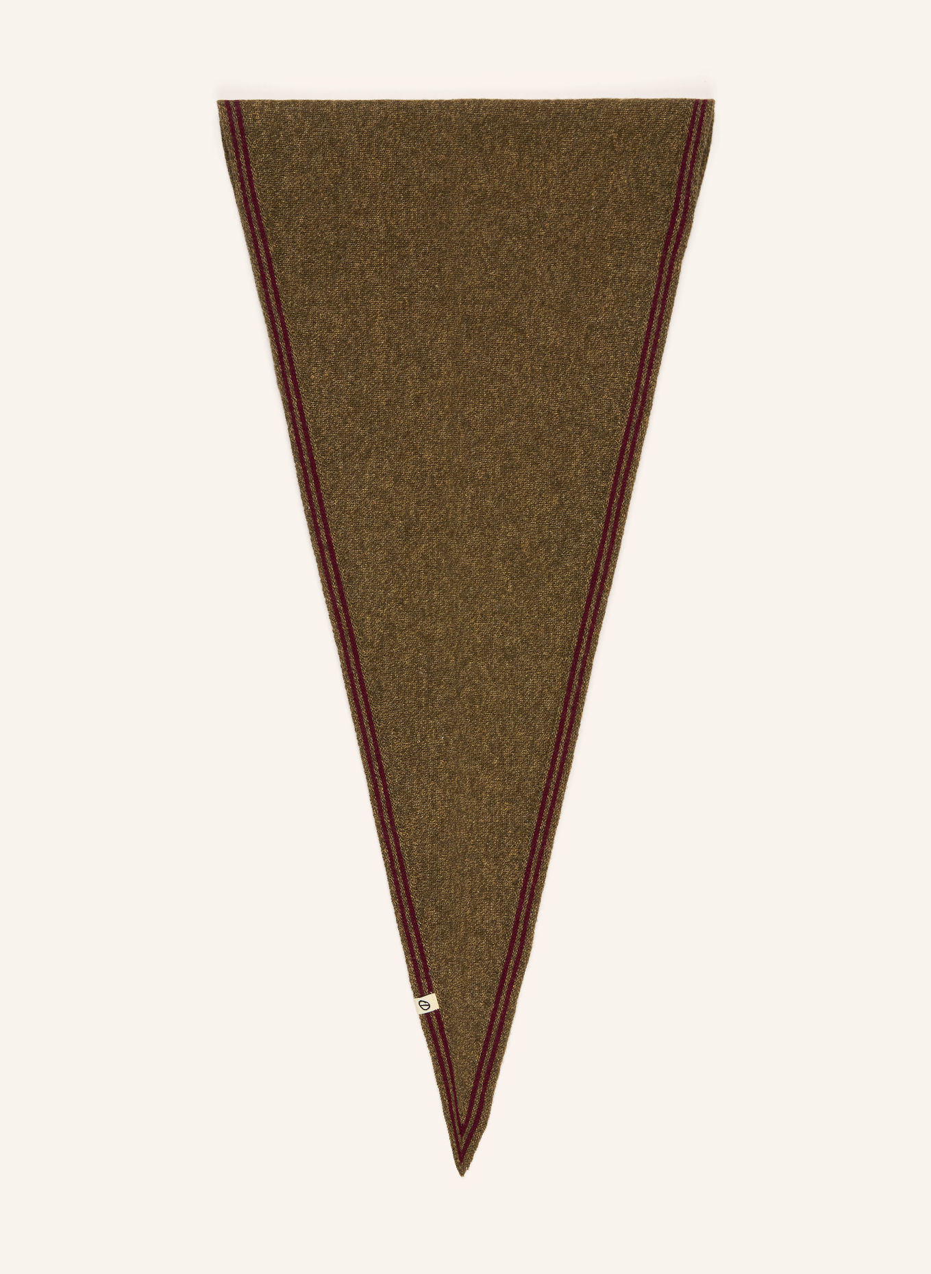 Oats & Rice BRONTE cashmere triangular scarf: KHAKI / DARK RED