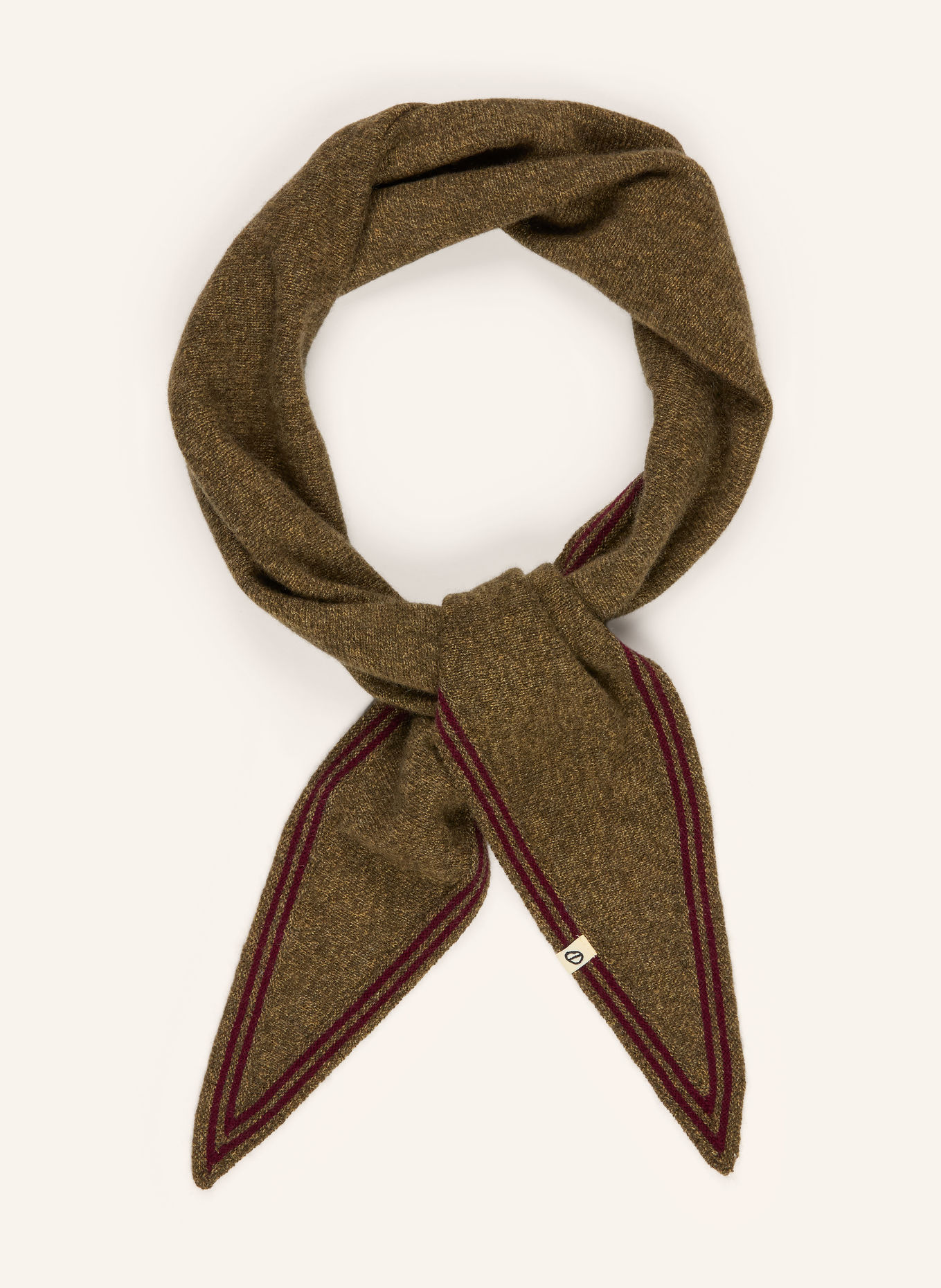 Oats & Rice BRONTE cashmere triangular scarf: KHAKI / DARK RED