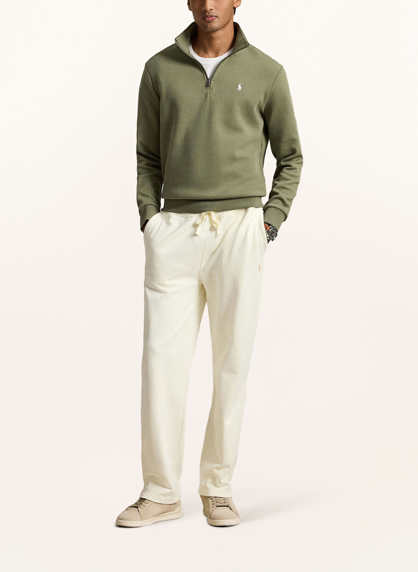 POLO RALPH LAUREN Žerzejový svetr troyer: OLIVOVÁ