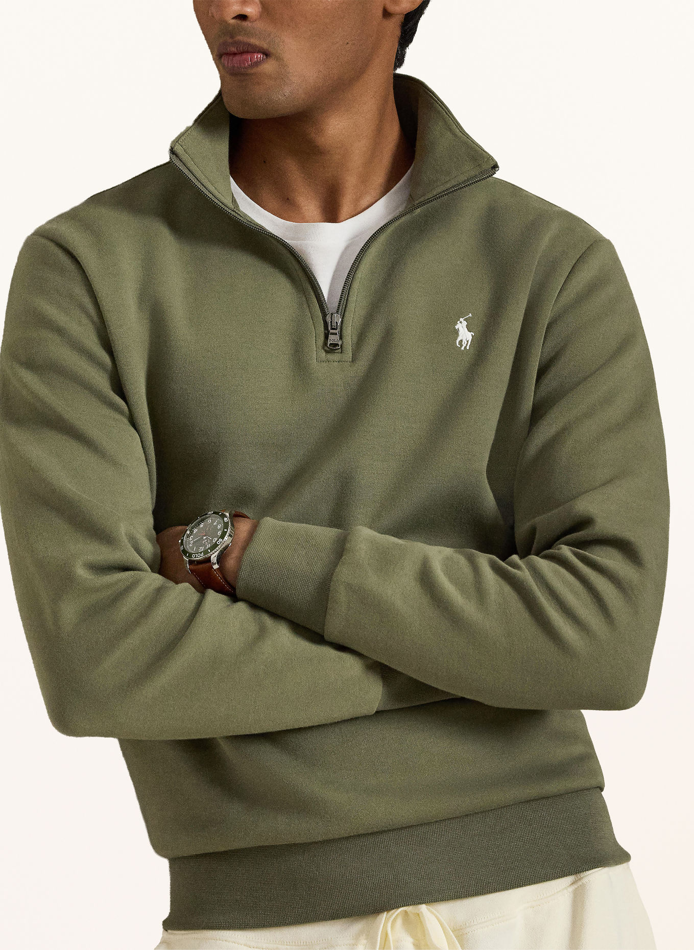 POLO RALPH LAUREN Žerzejový svetr troyer: OLIVOVÁ