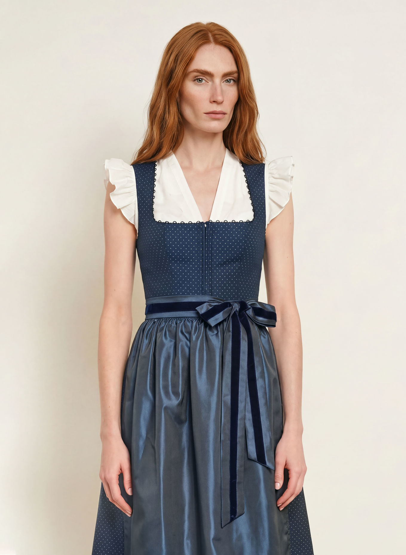 KINGA MATHE Jacquard dirndl TIARA: DONKERBLAUW / BLAUWGRIJS