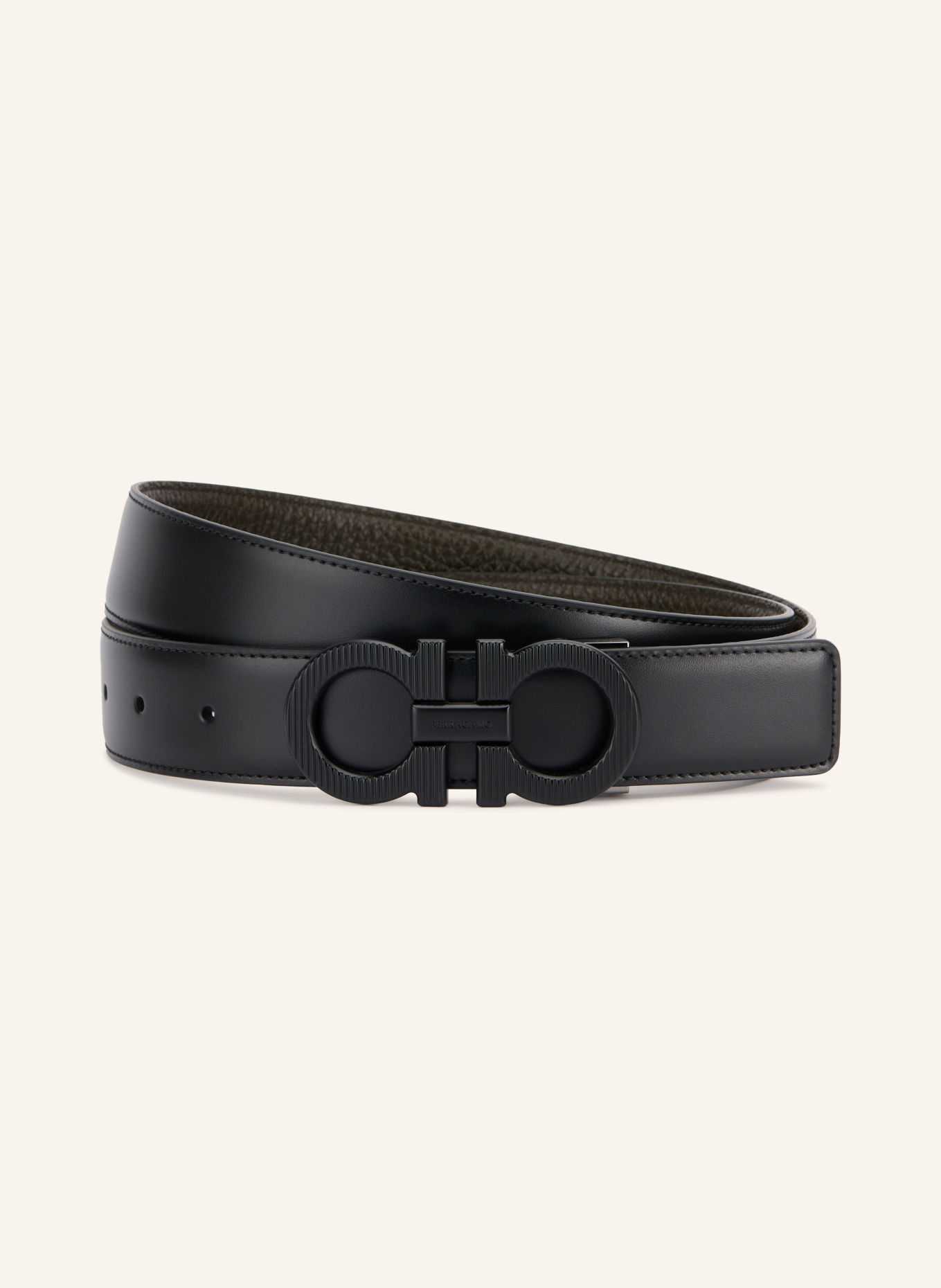 FERRAGAMO Lederen riem om te keren: ZWART