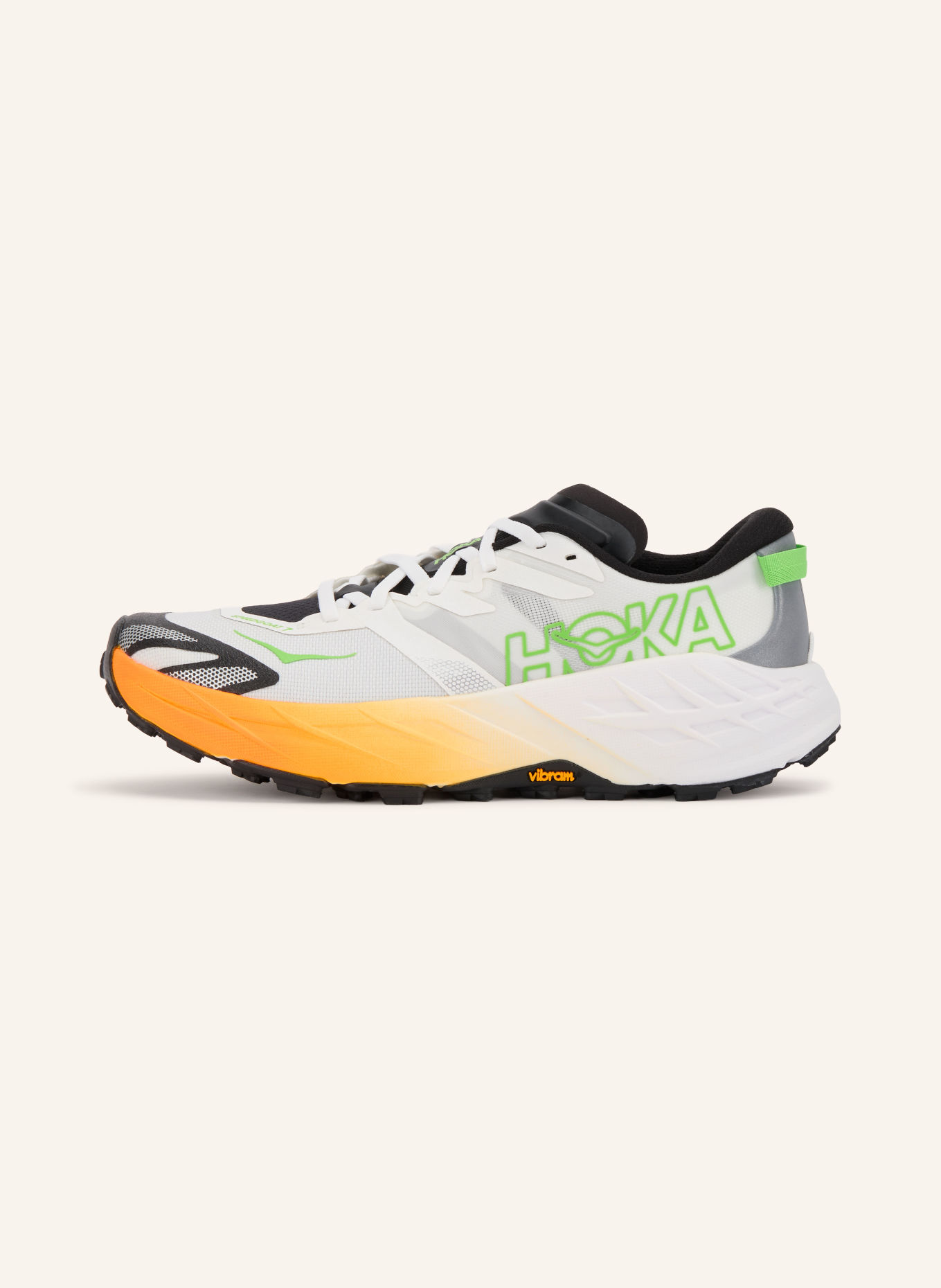 HOKA SPEEDGOAT 7 Trail Running Shoes: WHITE / NEON GREEN / BLACK