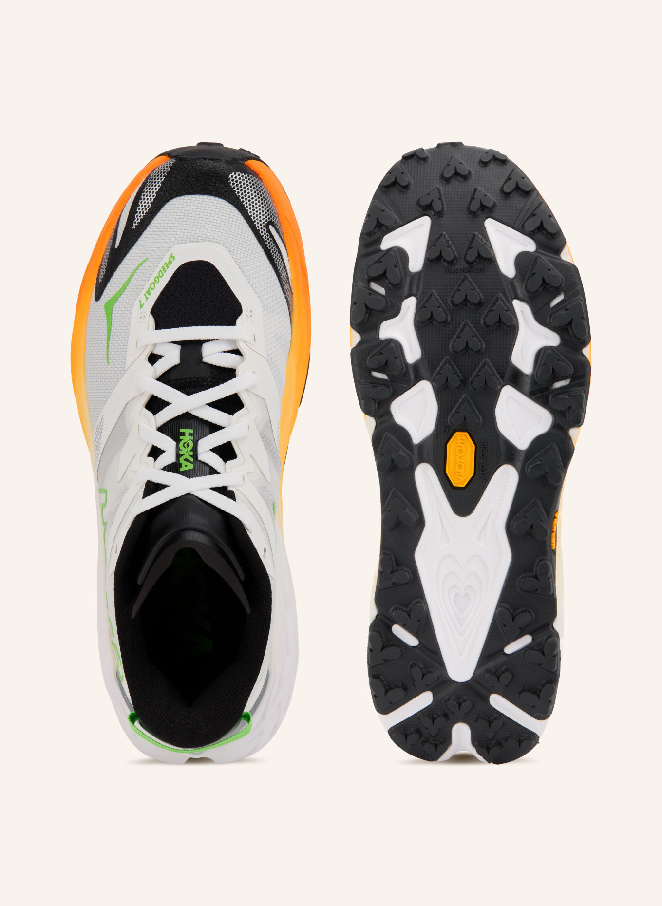 HOKA SPEEDGOAT 7 Trail Running Shoes: WHITE / NEON GREEN / BLACK