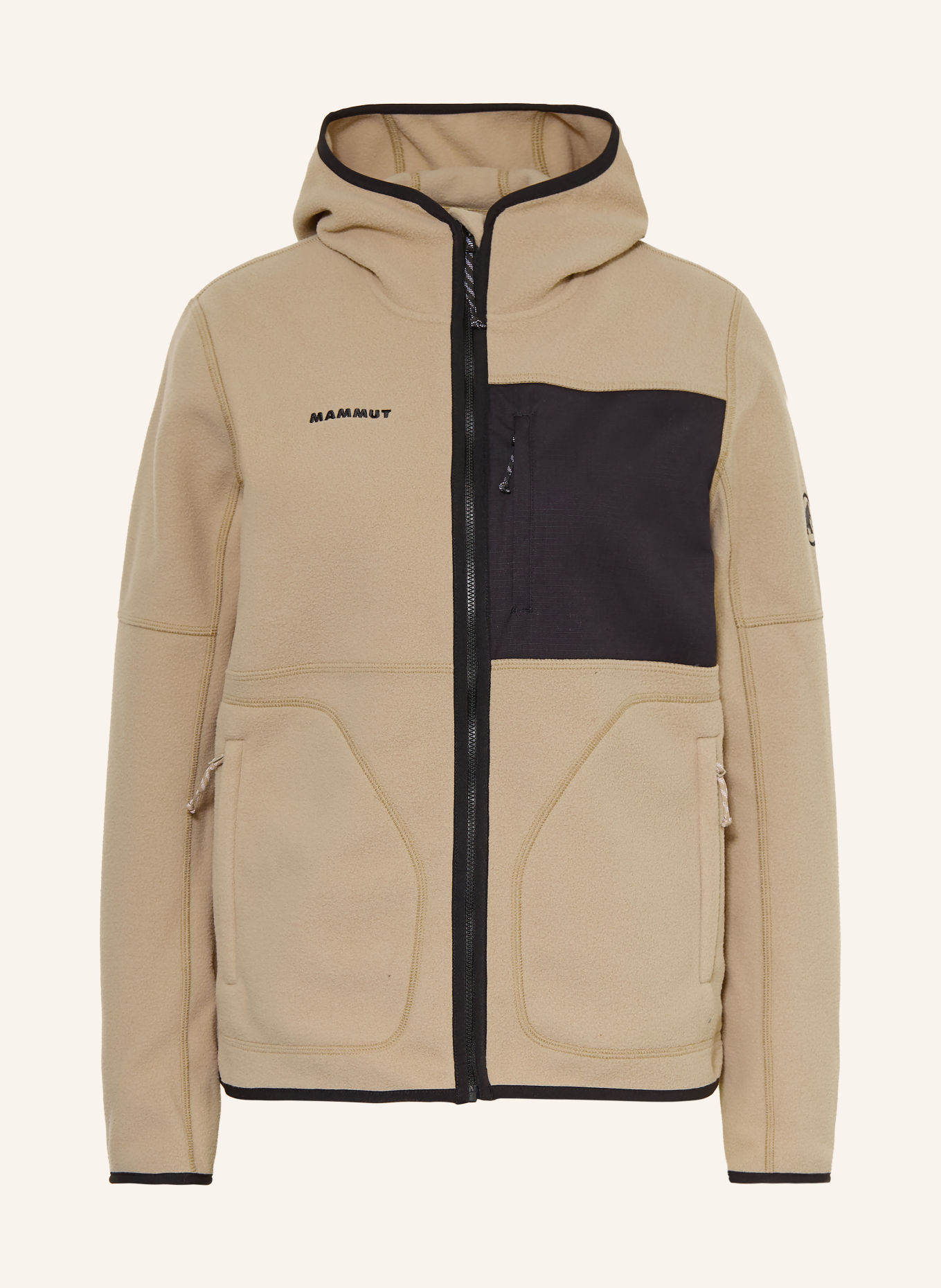 MAMMUT Jacheta din fleece TAMARO ML HOODED: BEJ / NEGRU