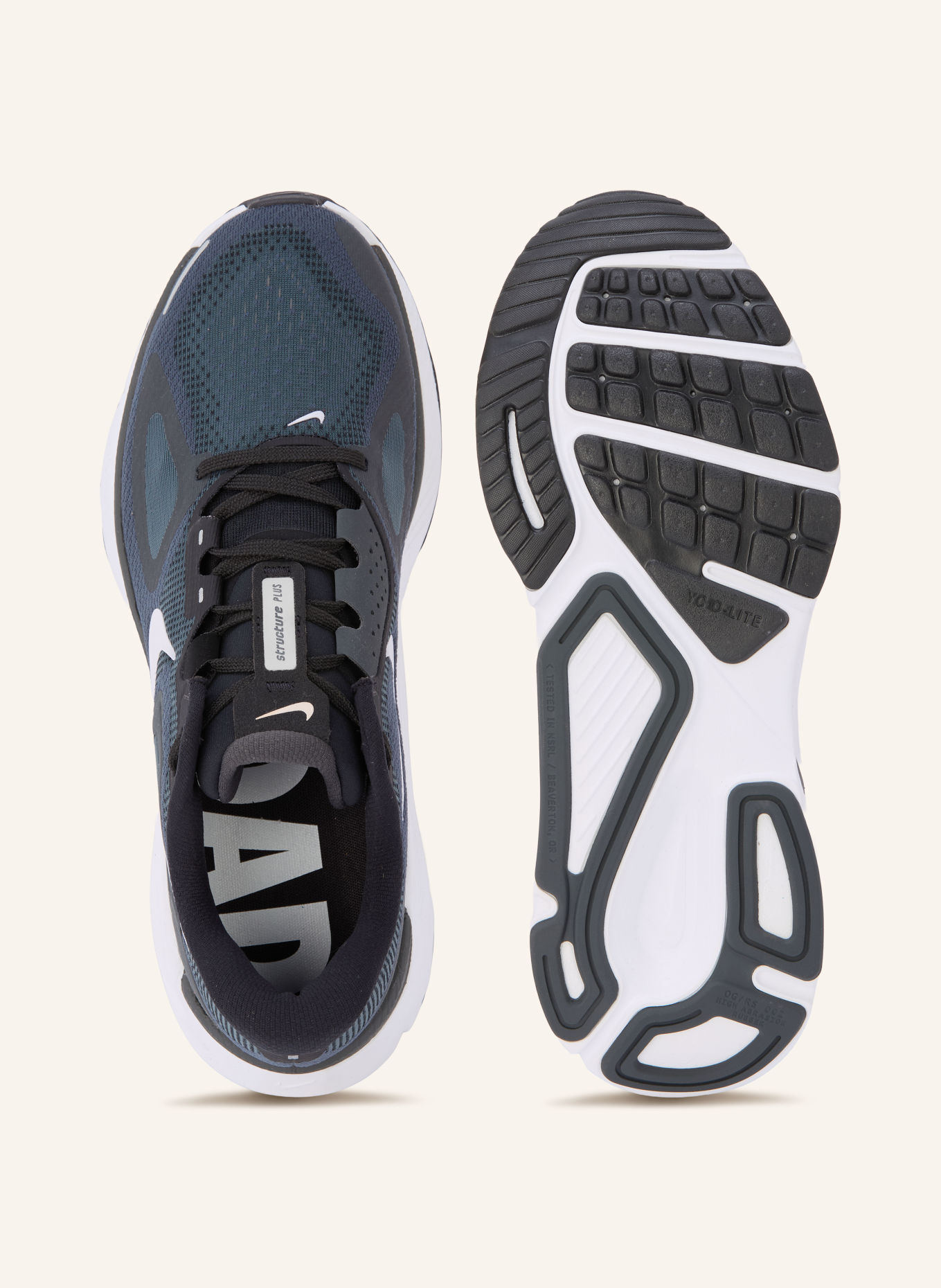 Nike STRUCTURE PLUS Running Shoes: BLACK / DARK GRAY / WHITE