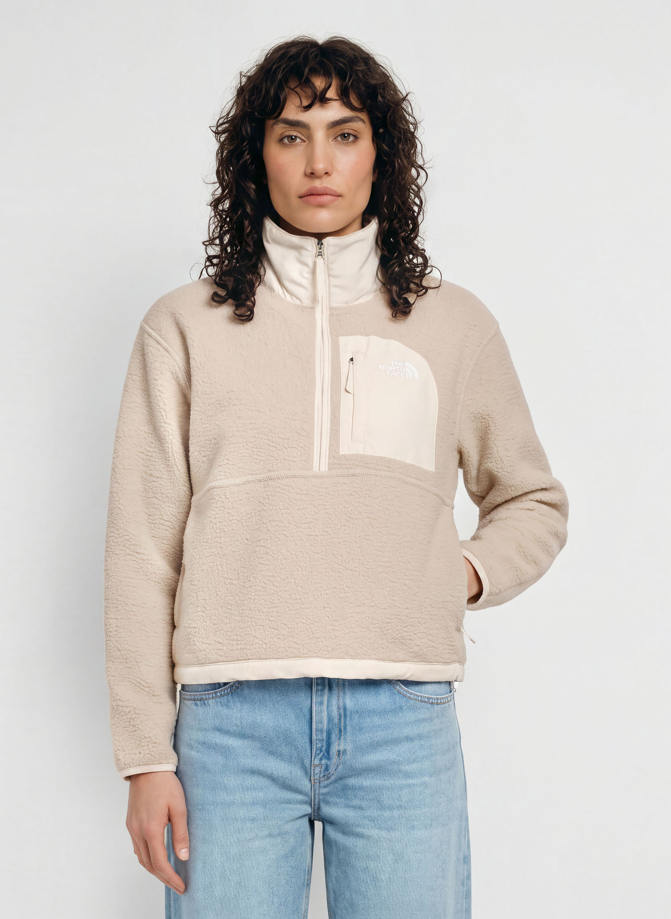 THE NORTH FACE YUMIORI Fleece Half-zip Sweater: BEIGE / CREAM