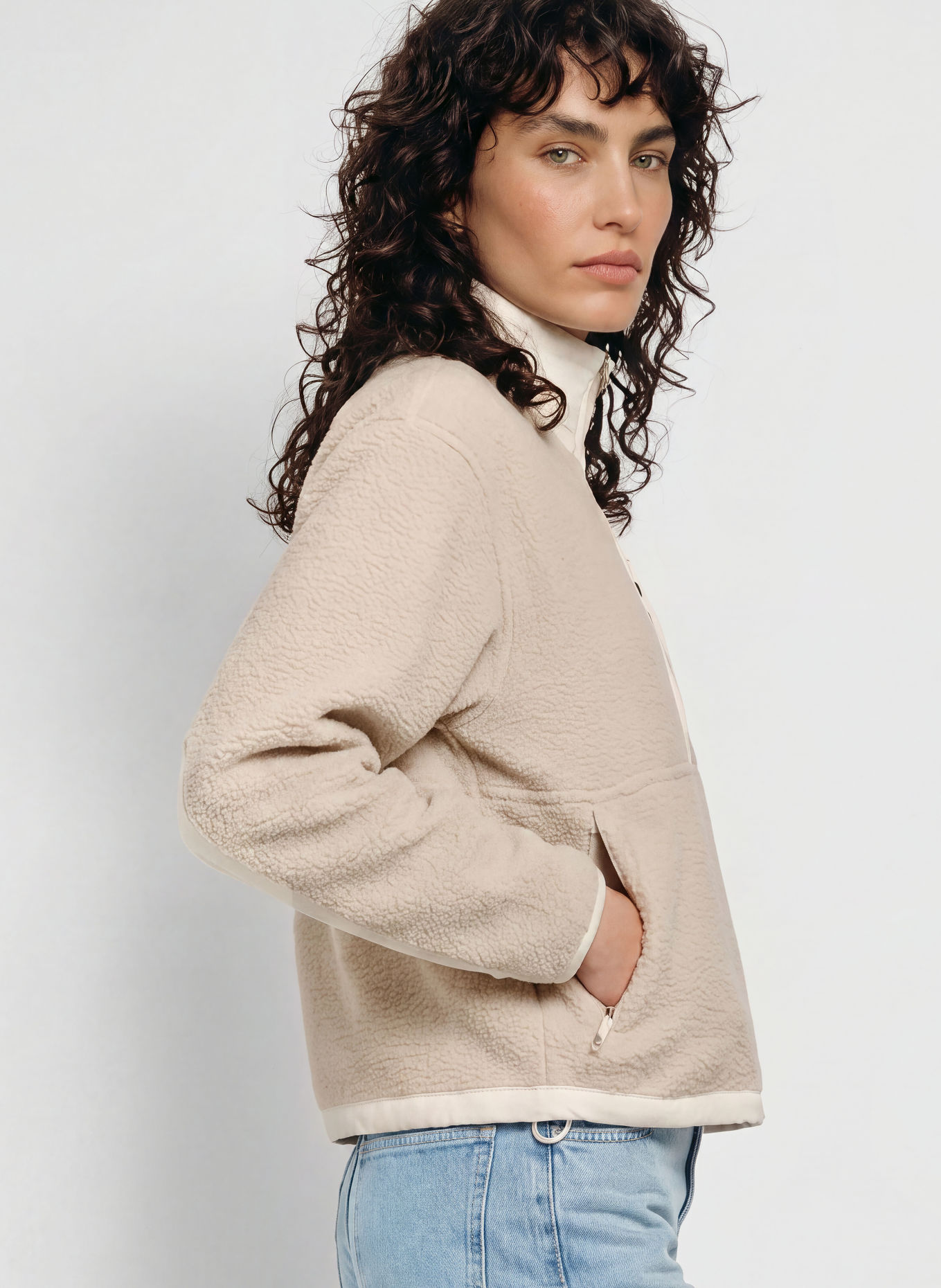 THE NORTH FACE YUMIORI Fleece Half-zip Sweater: BEIGE / CREAM