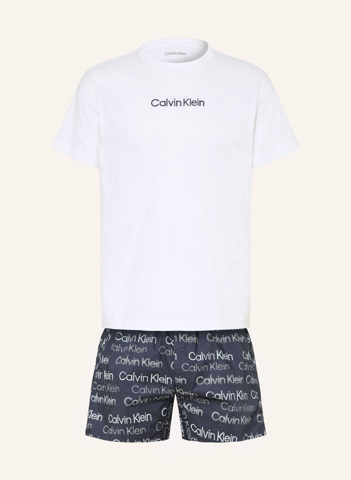 Calvin Klein Pijama scurtă: ALB / ALBASTRU ÎNCHIS