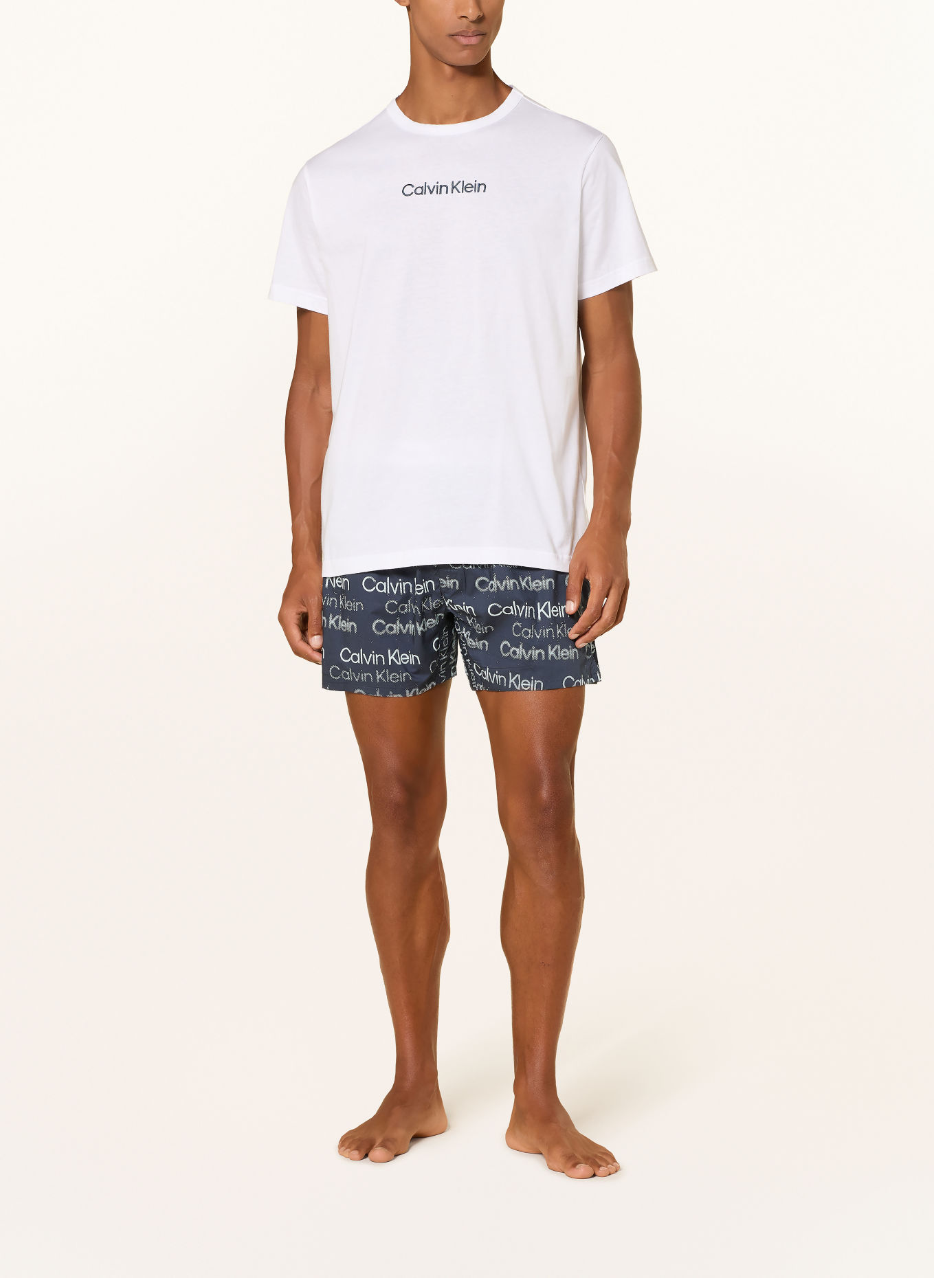 Calvin Klein Pijama scurtă: ALB / ALBASTRU ÎNCHIS