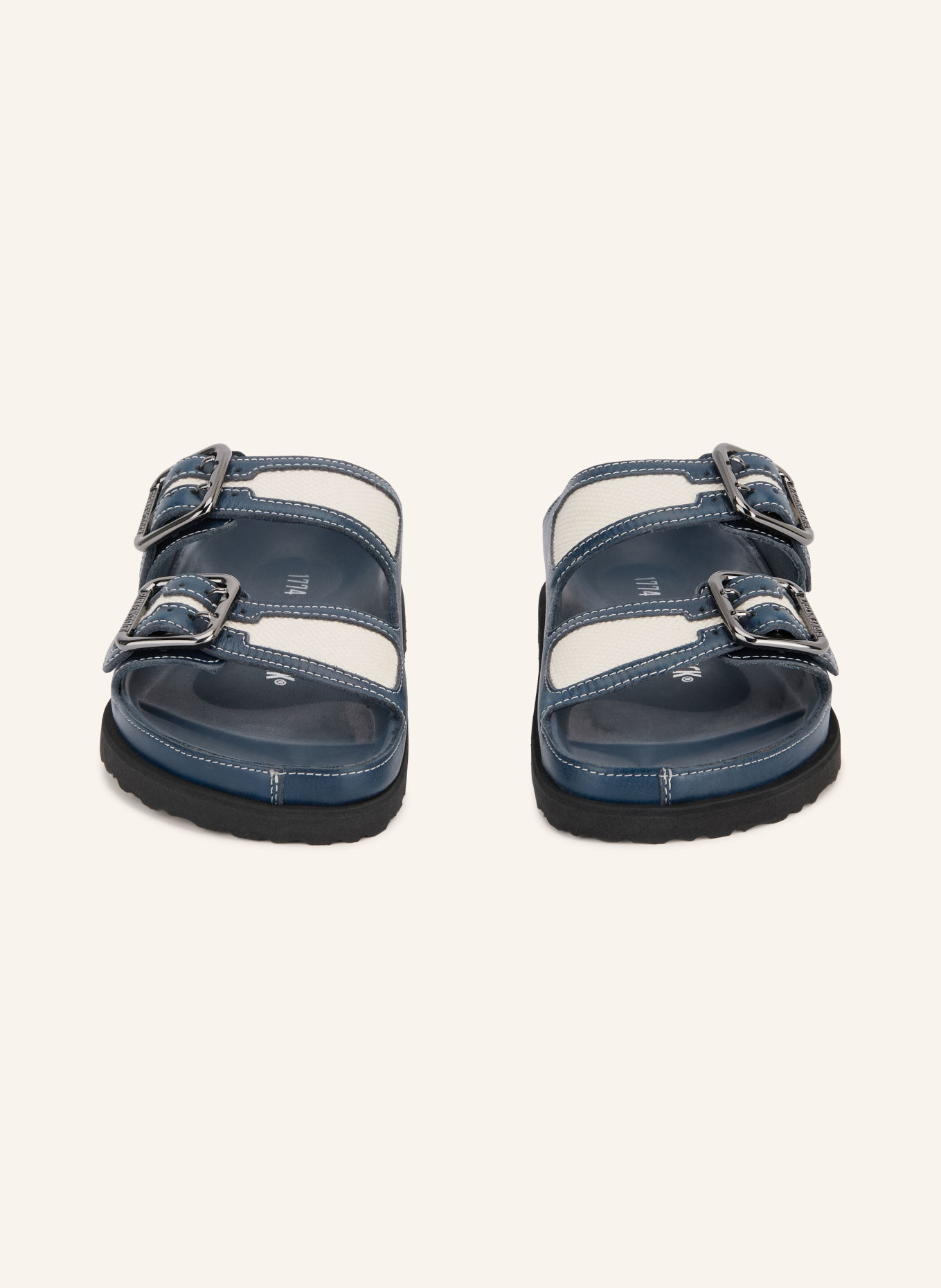 1774 BIRKENSTOCK Pantoletten ARIZONA BOLD CANVAS: BLAU / CREME