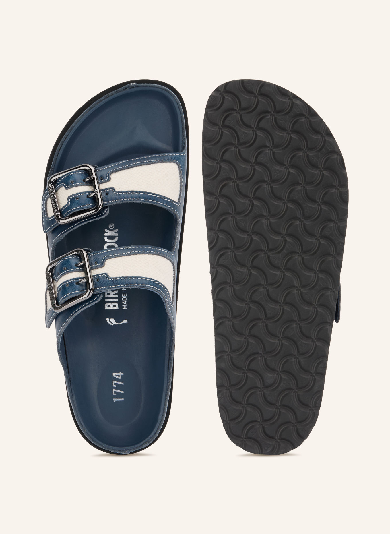 1774 BIRKENSTOCK Pantoletten ARIZONA BOLD CANVAS: BLAU / CREME
