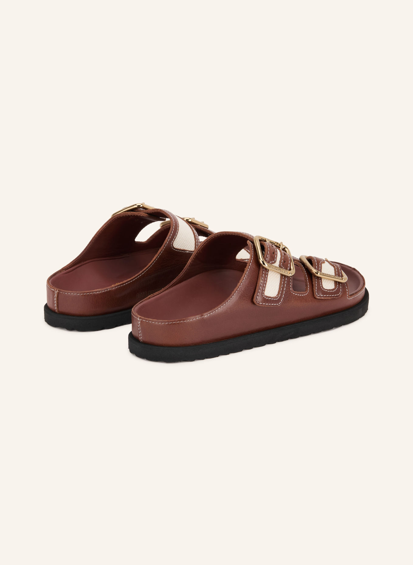 1774 BIRKENSTOCK Muiltjes ARIZONA BOLD CANVAS: BRUIN / GOUD / CRÈME