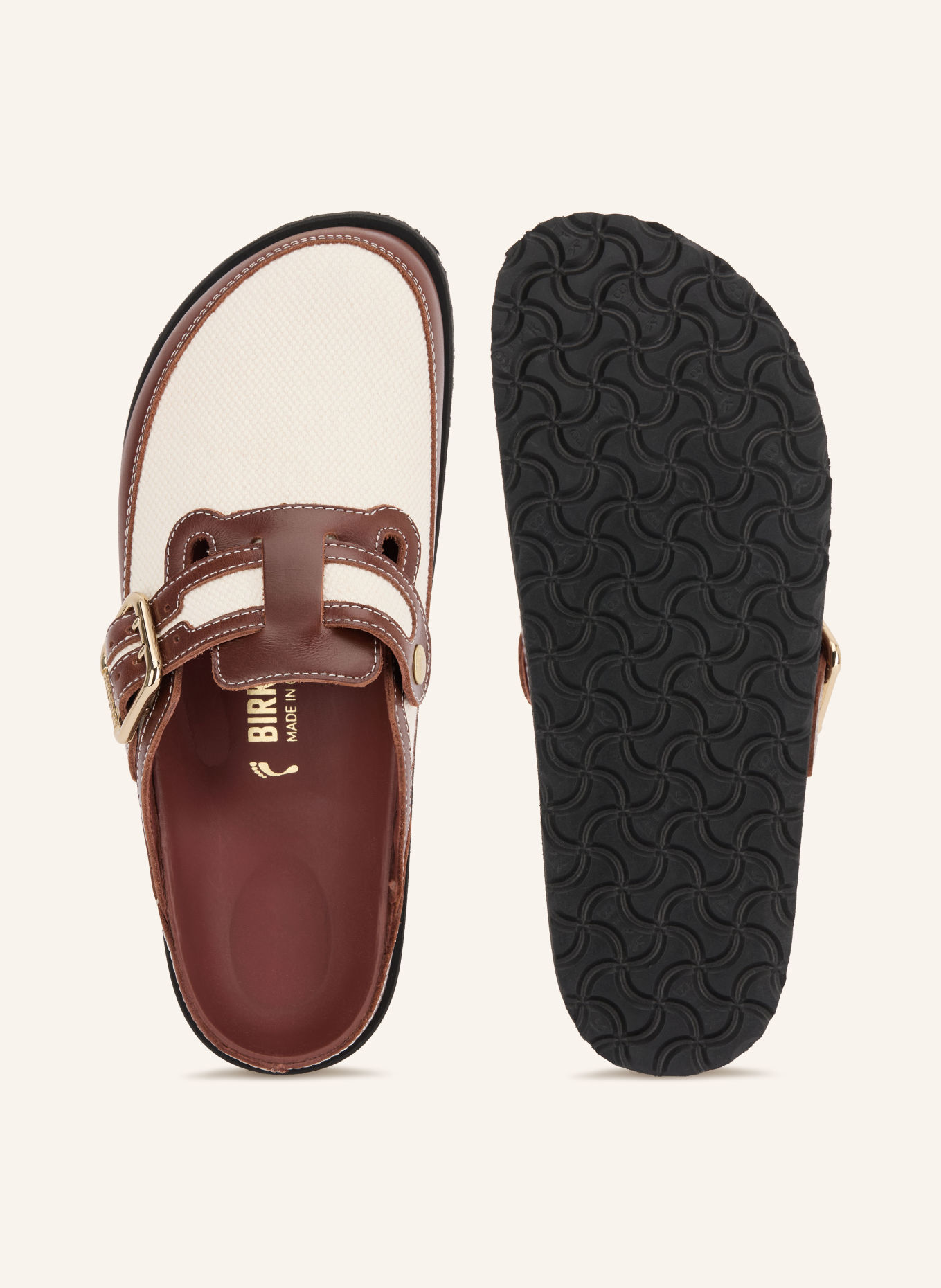 1774 BIRKENSTOCK Mules BOSTON BOLD CANVAS: HNĚDÁ / ZLATÁ / KRÉMOVÁ