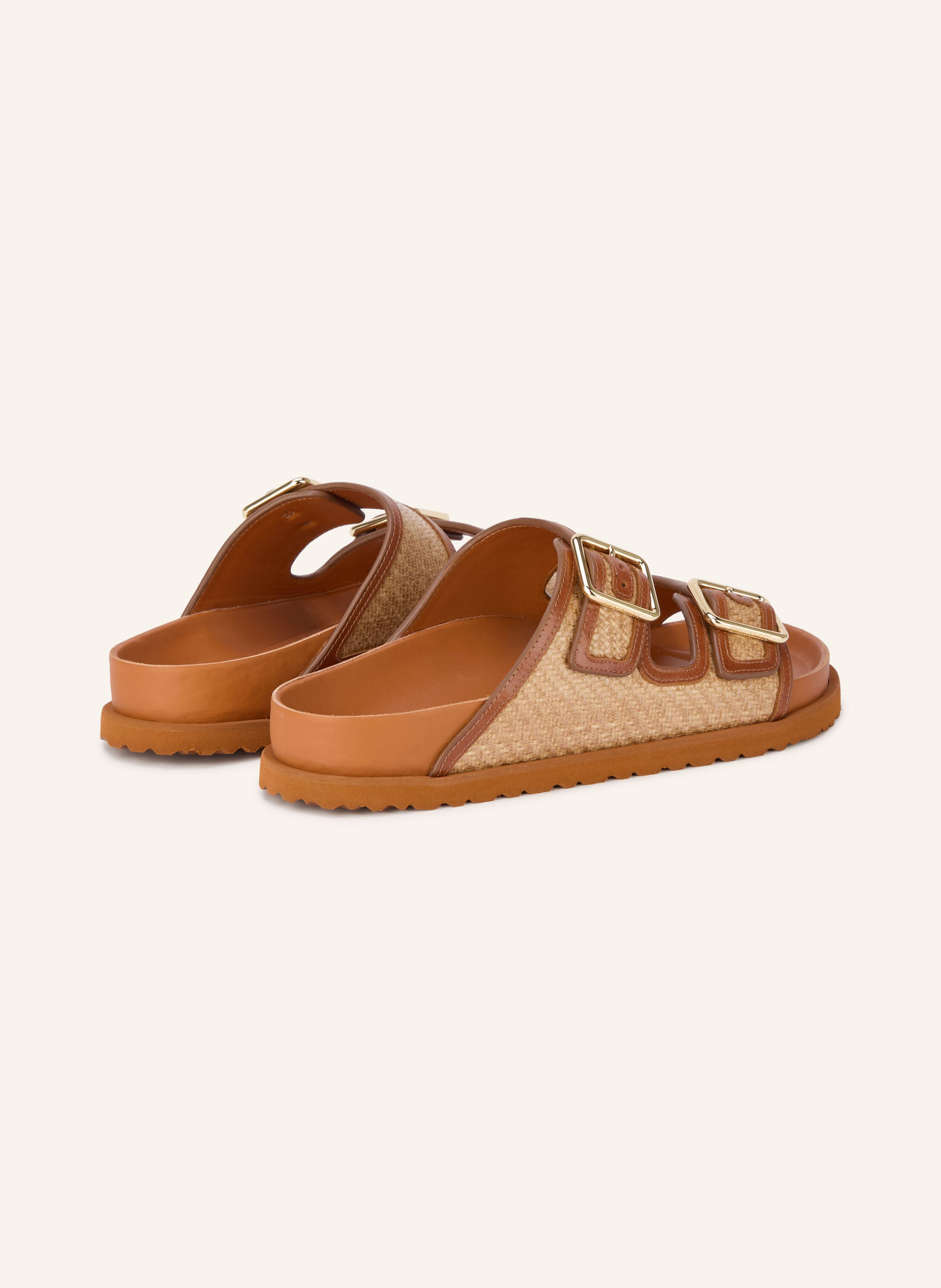 1774 BIRKENSTOCK Pantoletten ARIZONA FRAMED RAFFIA: COGNAC / GOLD / BEIGE