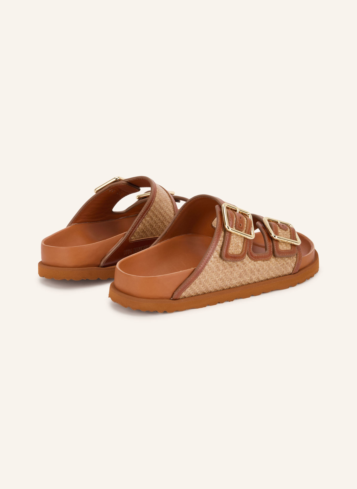 1774 BIRKENSTOCK Pantoletten ARIZONA FRAMED RAFFIA: COGNAC / GOLD / BEIGE