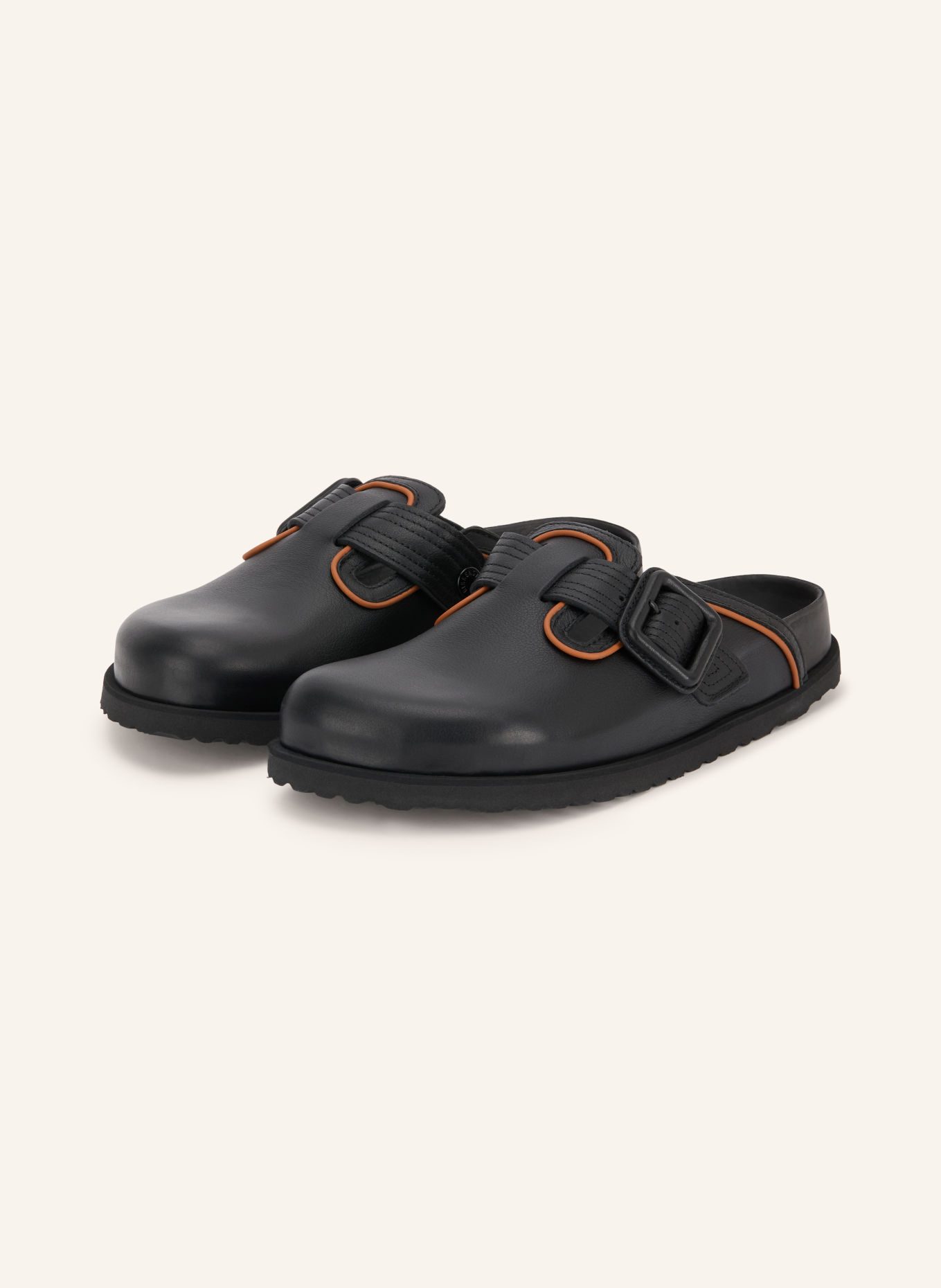 1774 BIRKENSTOCK Sandales ouvertes BOSTON LEATHER BUCKLE: NOIR / MARRON