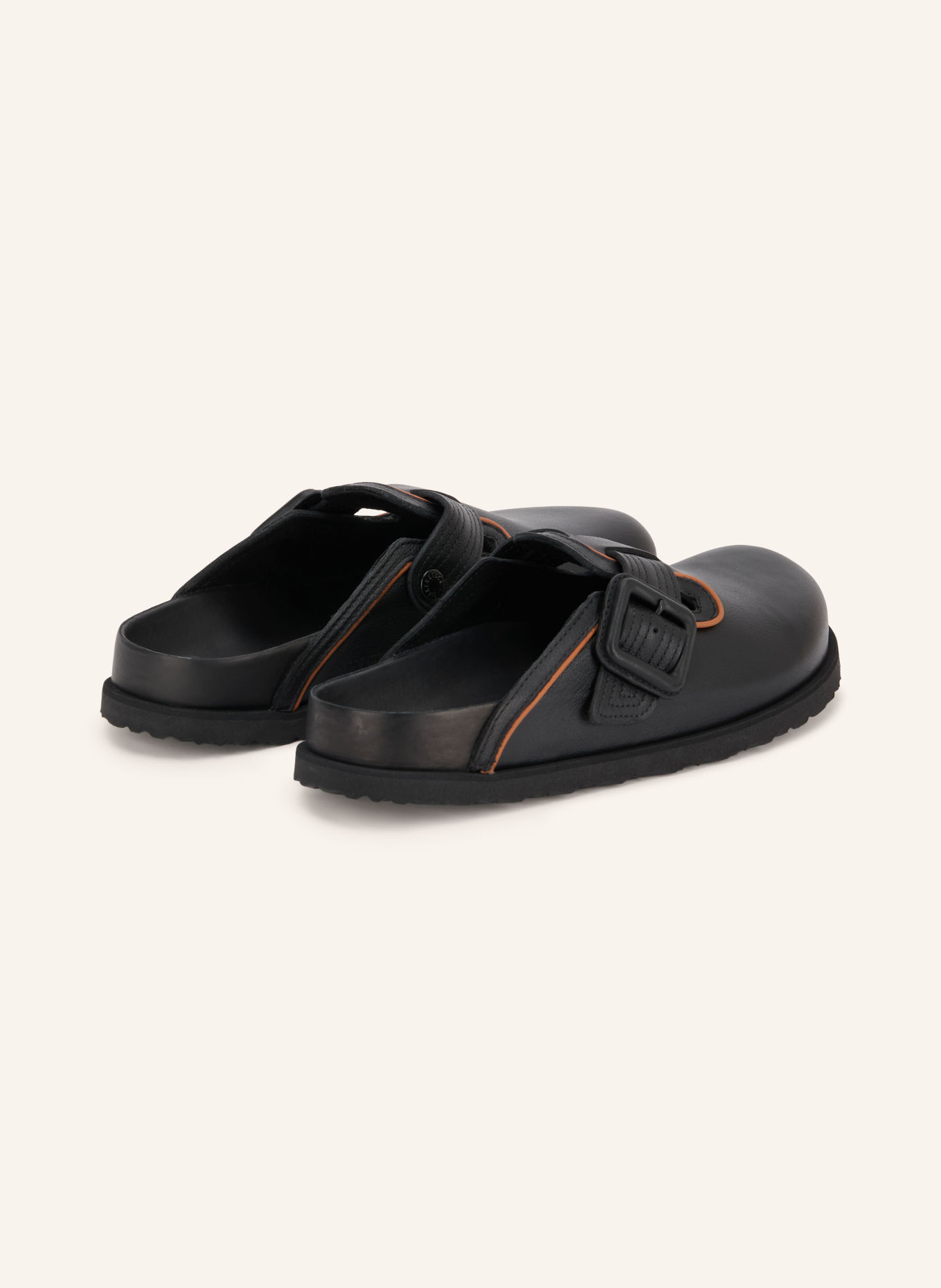1774 BIRKENSTOCK Sandales ouvertes BOSTON LEATHER BUCKLE: NOIR / MARRON