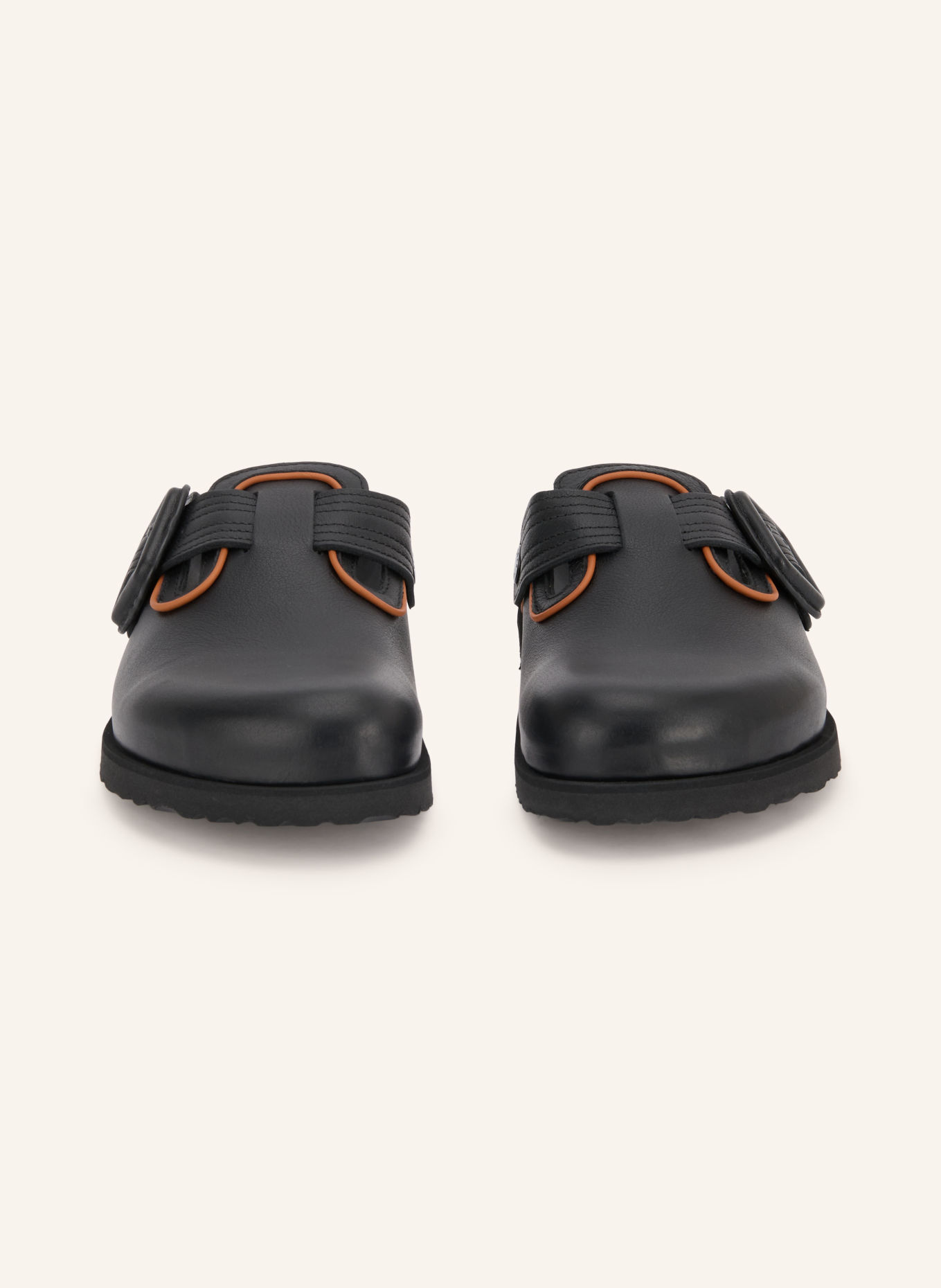 1774 BIRKENSTOCK Sandales ouvertes BOSTON LEATHER BUCKLE: NOIR / MARRON