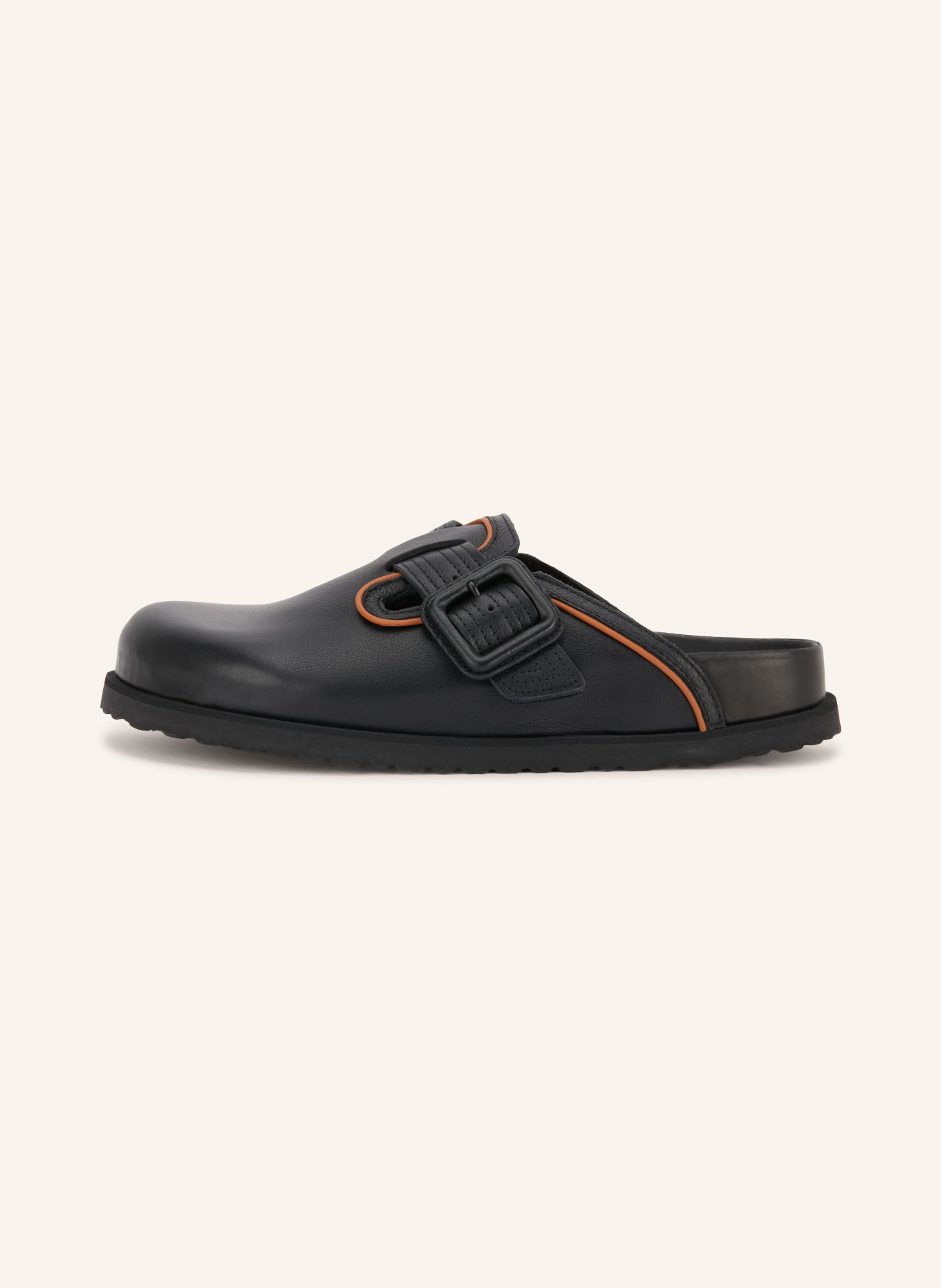 1774 BIRKENSTOCK Sandales ouvertes BOSTON LEATHER BUCKLE: NOIR / MARRON