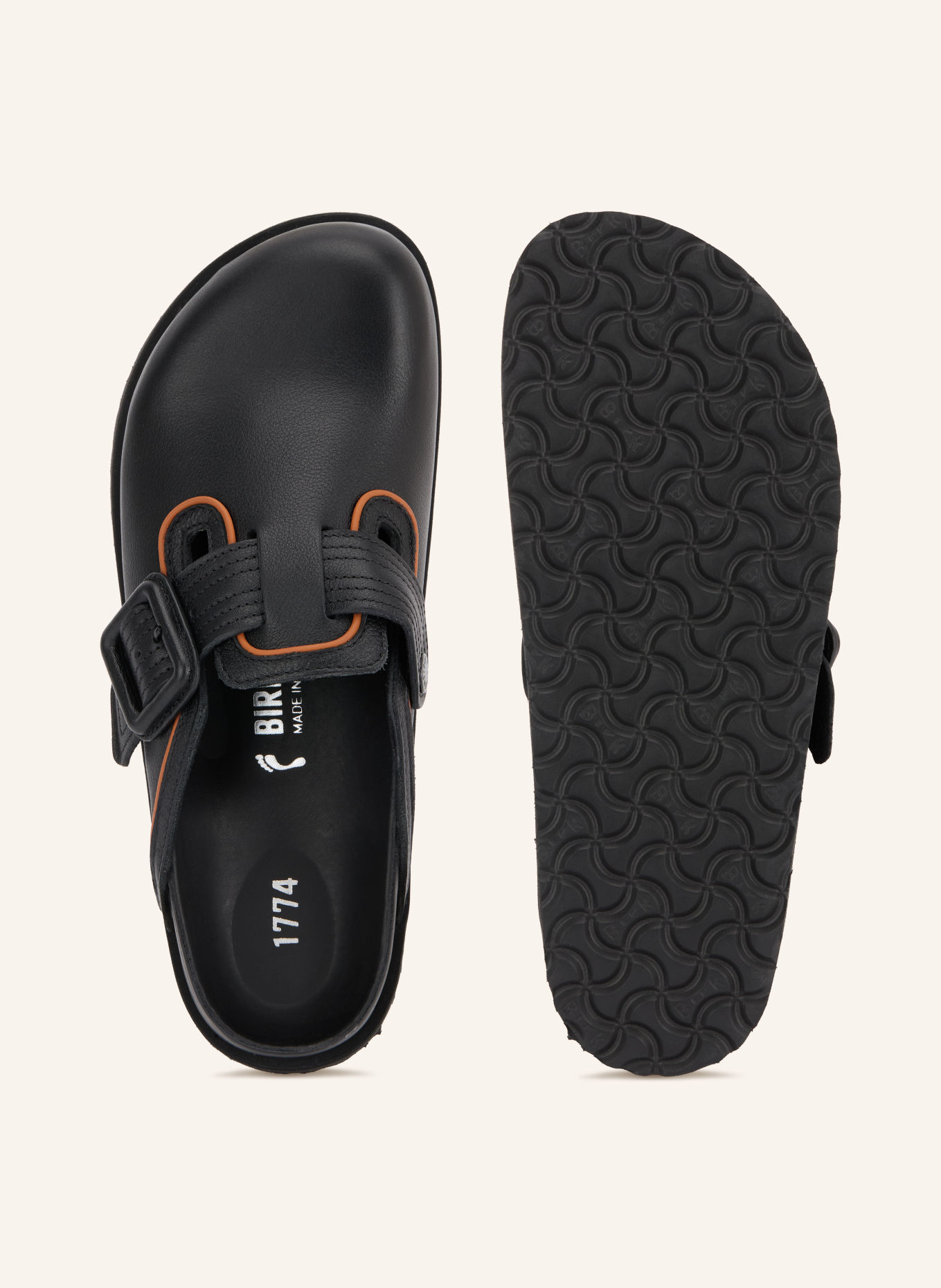 1774 BIRKENSTOCK Sandales ouvertes BOSTON LEATHER BUCKLE: NOIR / MARRON