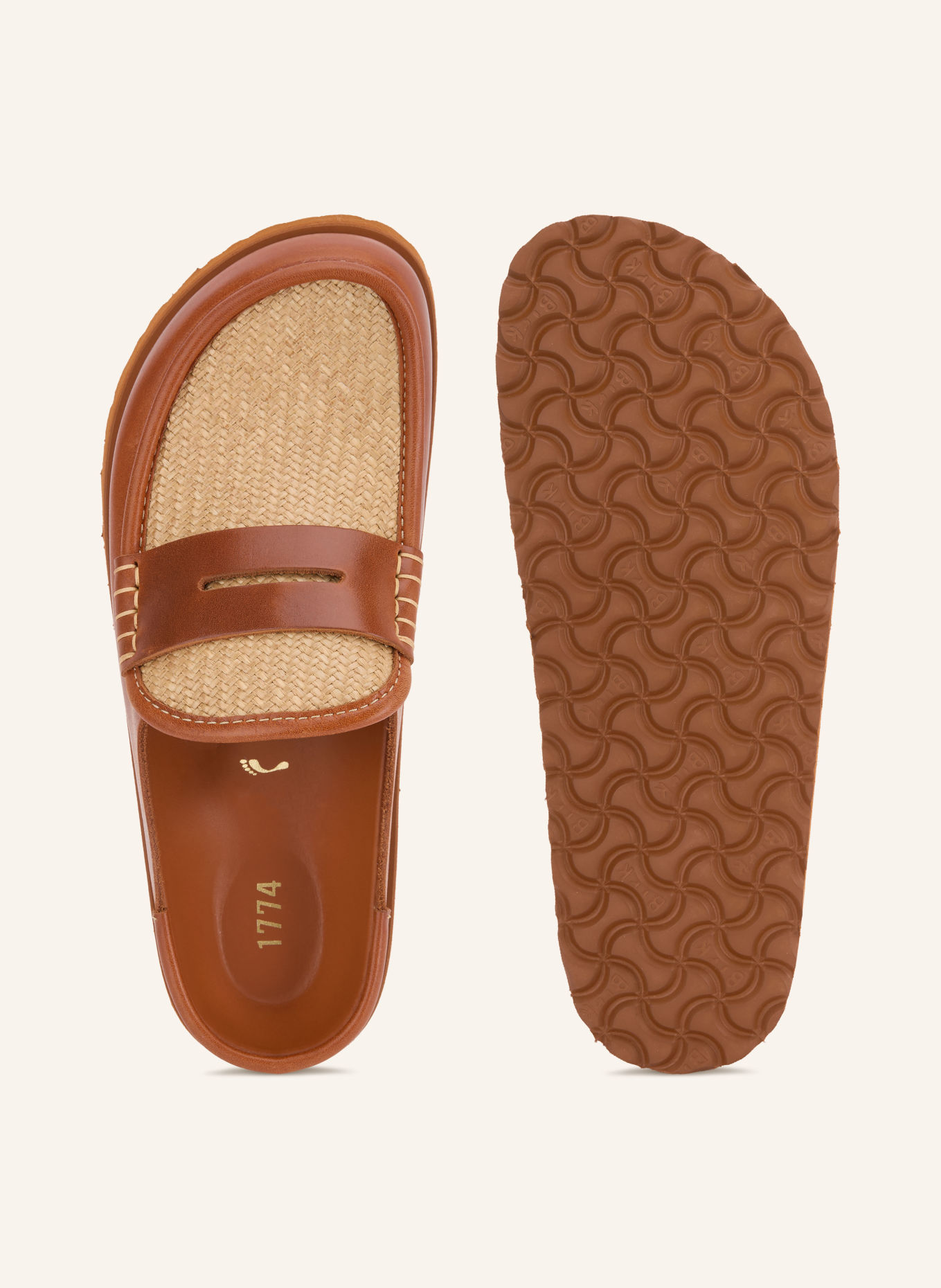 1774 BIRKENSTOCK Muiltjes NAPLES WRAPPED RAFFIA: BRUIN / LICHTBRUIN
