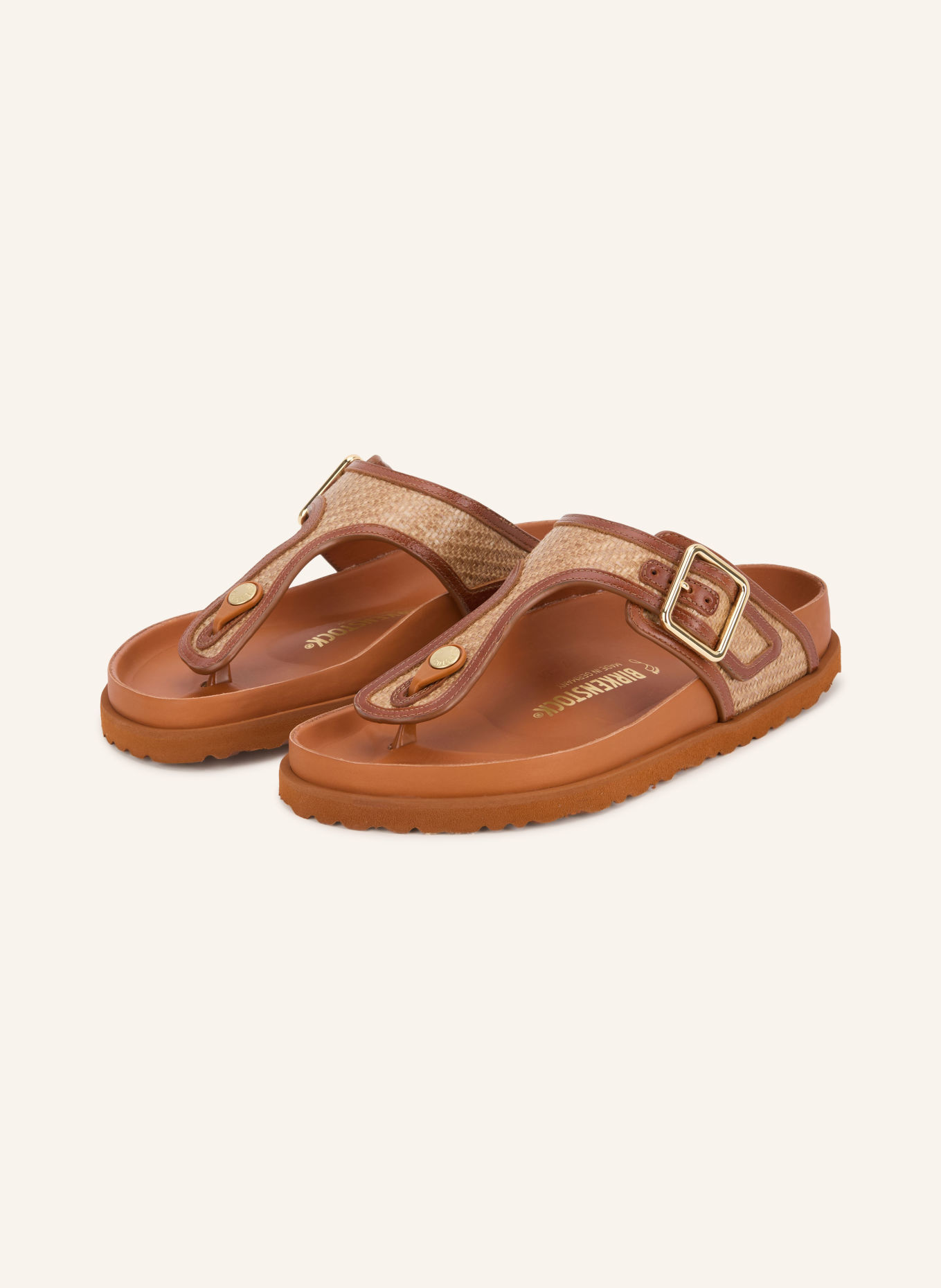 1774 BIRKENSTOCK Zehentrenner GIZEH RAFFIA: COGNAC / GOLD / BEIGE