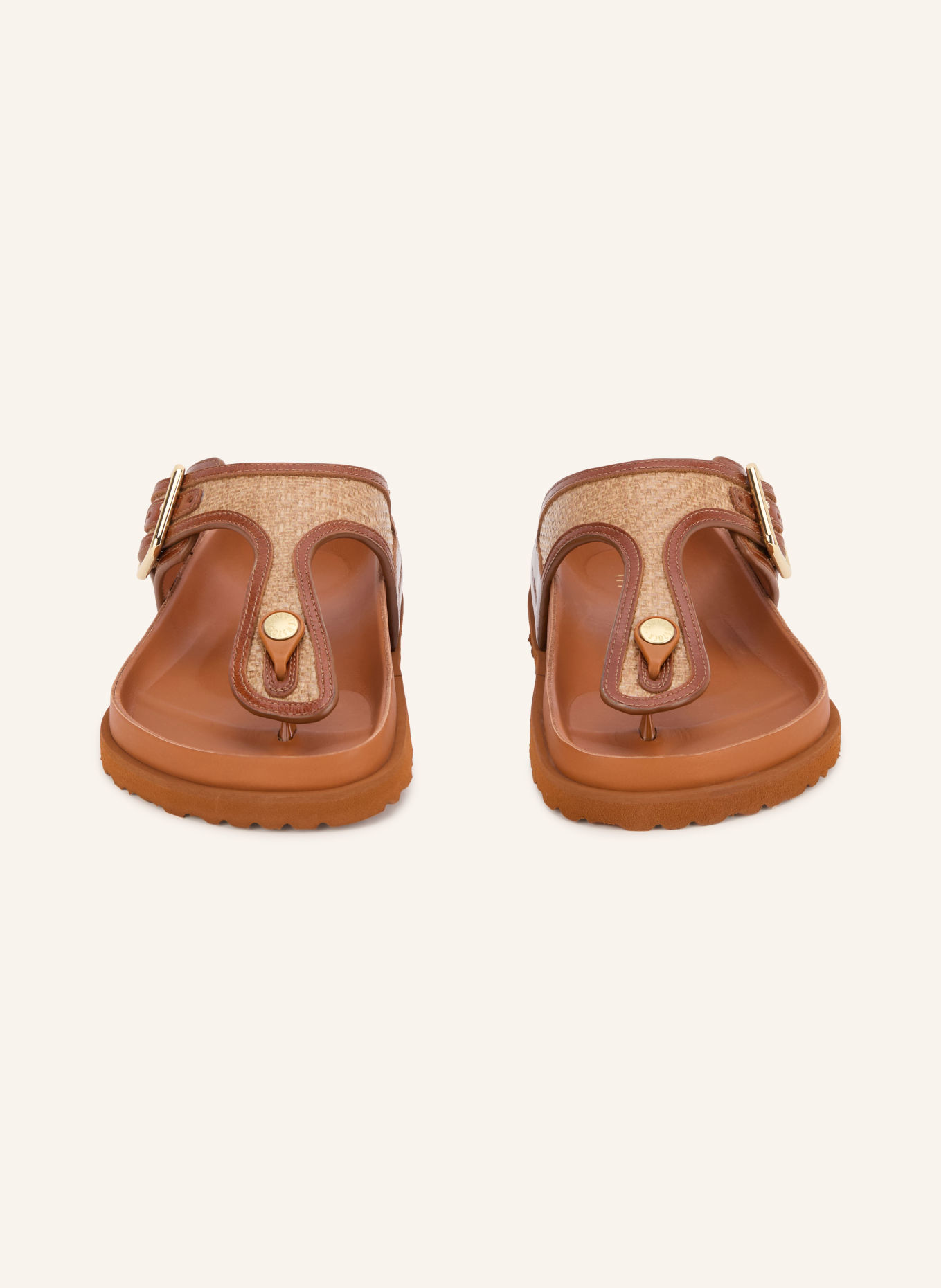 1774 BIRKENSTOCK Zehentrenner GIZEH RAFFIA: COGNAC / GOLD / BEIGE