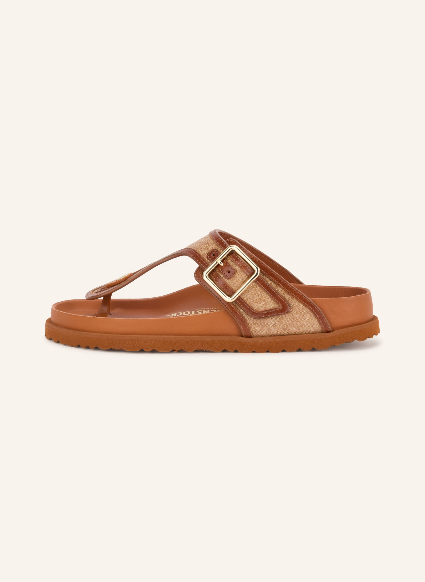 1774 BIRKENSTOCK Zehentrenner GIZEH RAFFIA: COGNAC / GOLD / BEIGE