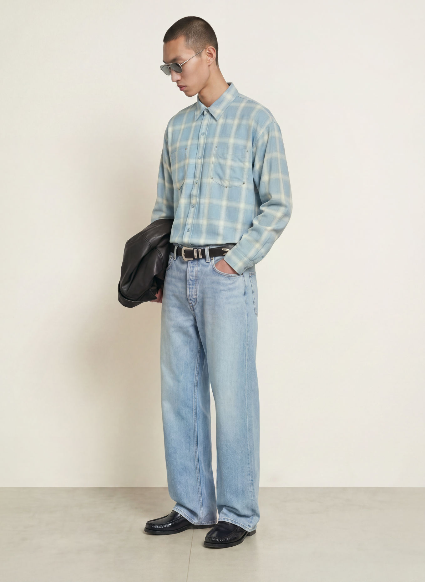 COLE BUXTON Chemise Comfort Fit avec rivets: BLEU CLAIR / BLANC