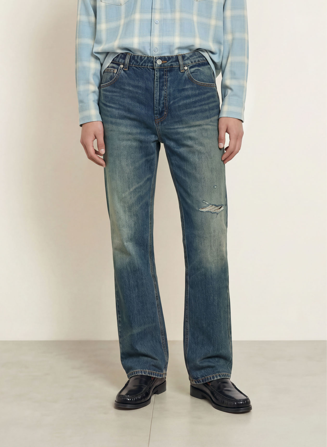 COLE BUXTON Destroyed jeans met rechte pasvorm: DARK BLUE