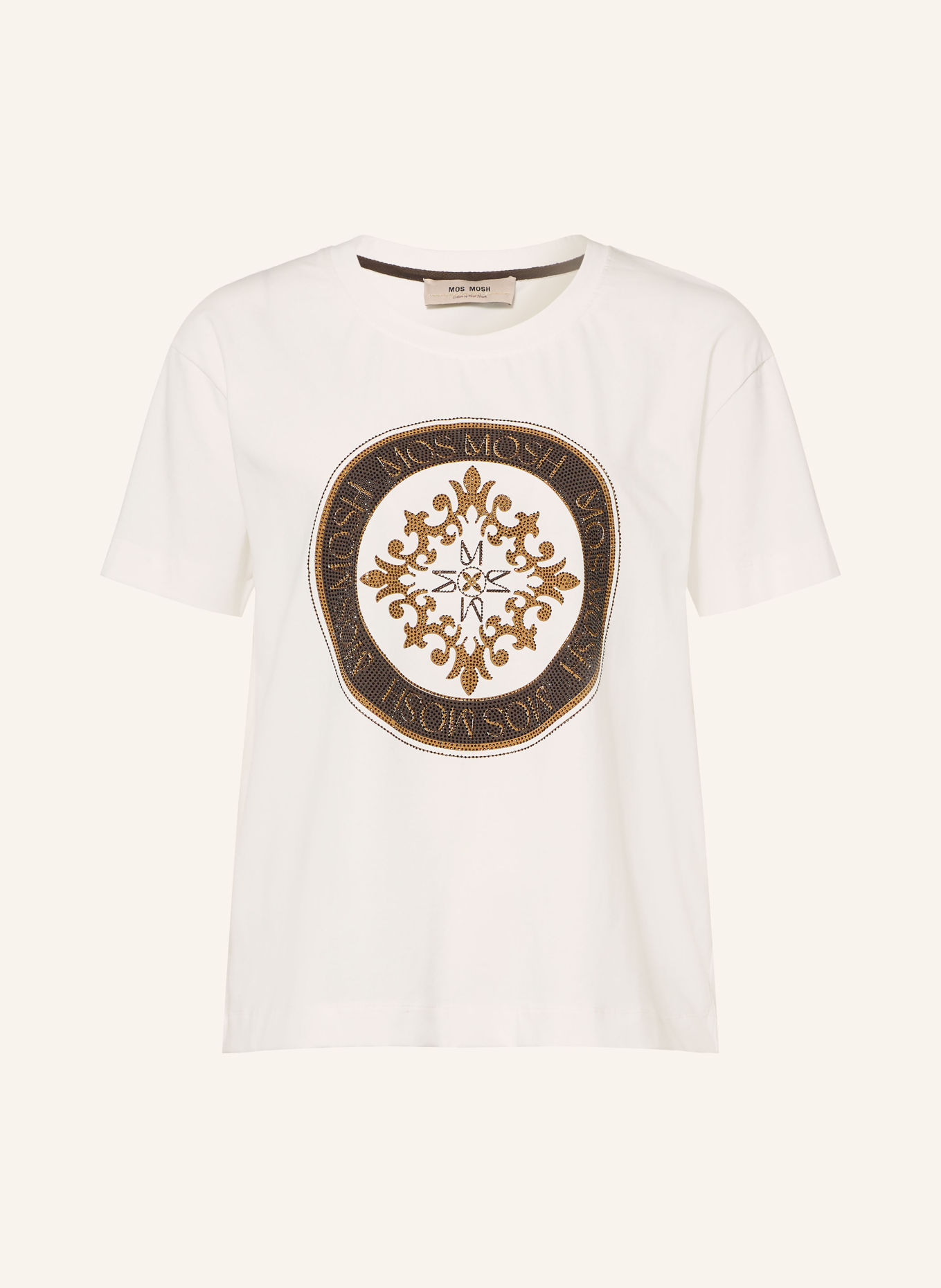 MOS MOSH T-Shirt MMJUDD mit Schmucksteinen: WEISS / CAMEL / DUNKELBRAUN