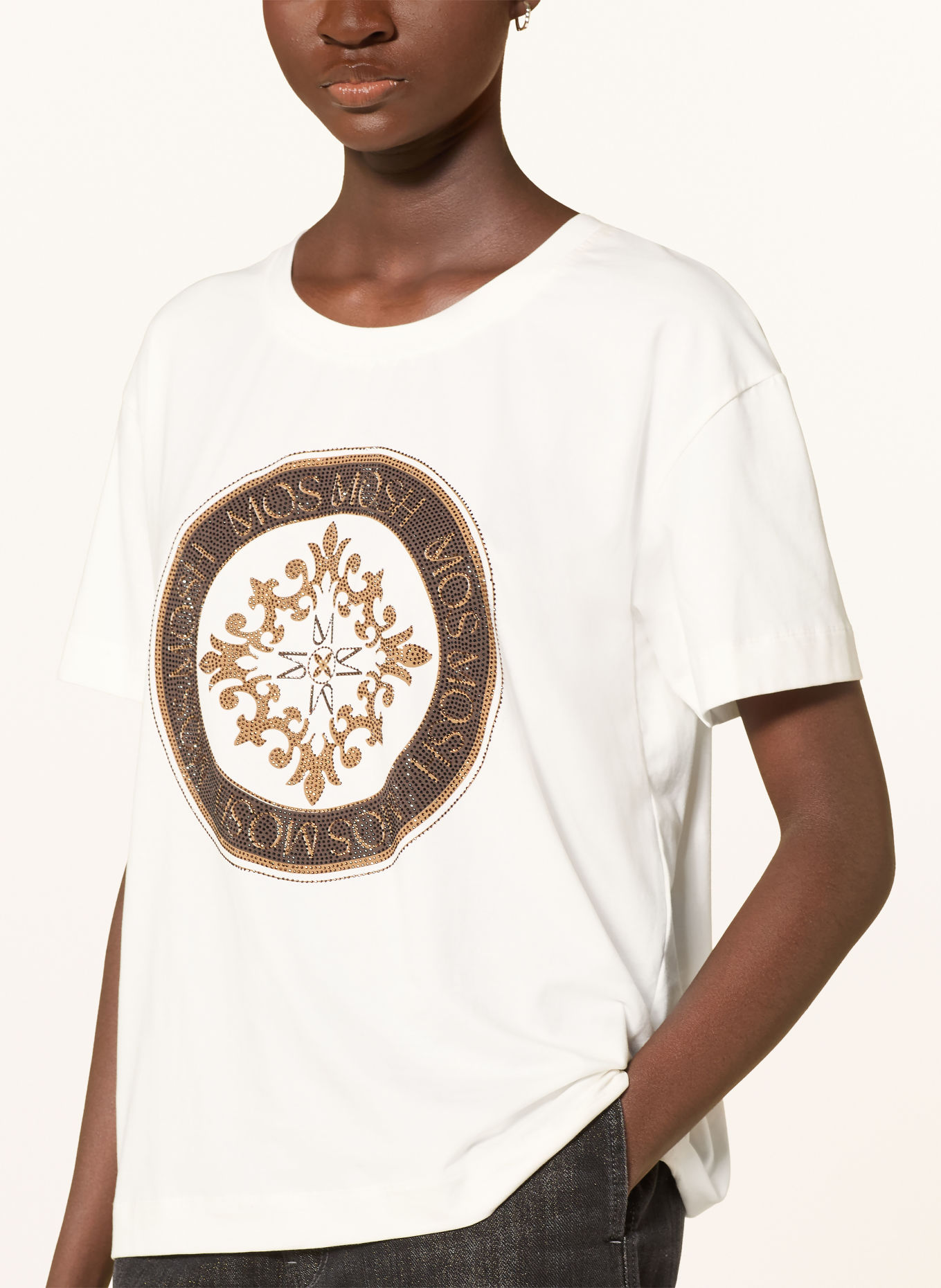 MOS MOSH T-Shirt MMJUDD mit Schmucksteinen: WEISS / CAMEL / DUNKELBRAUN