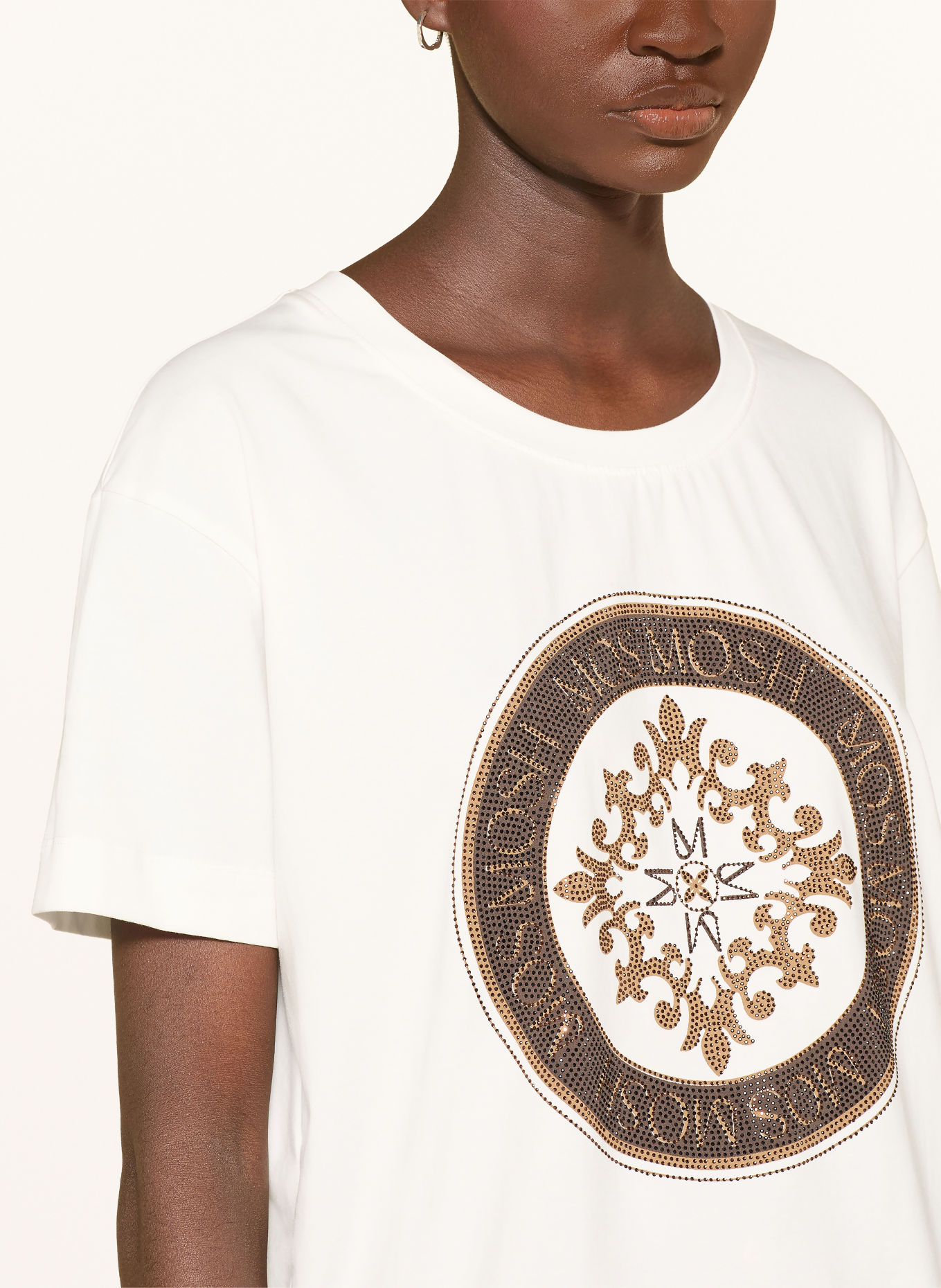MOS MOSH T-Shirt MMJUDD mit Schmucksteinen: WEISS / CAMEL / DUNKELBRAUN
