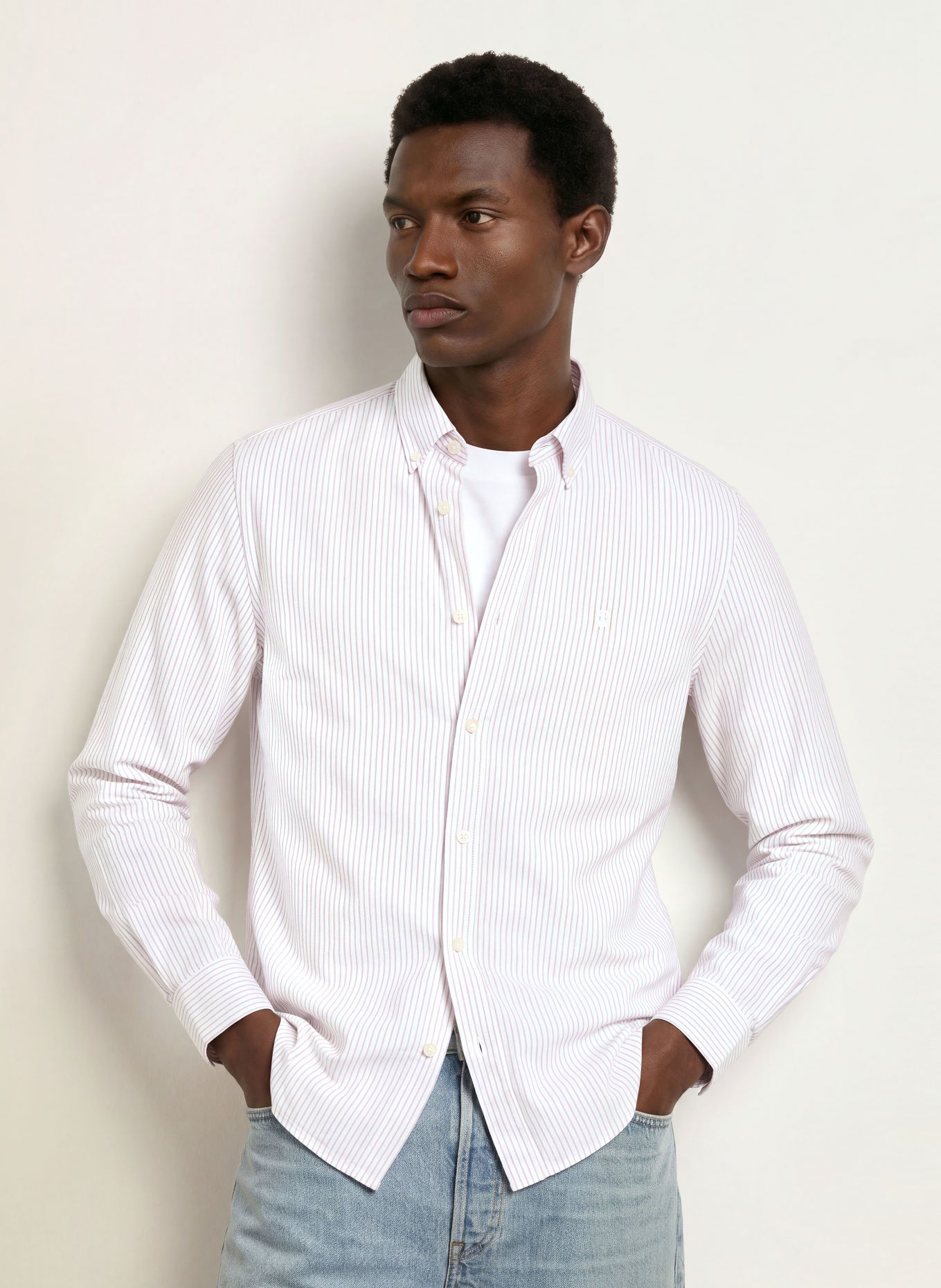 ARMEDANGELS Hemd QUAASA Slim Fit: WEISS / BEIGE