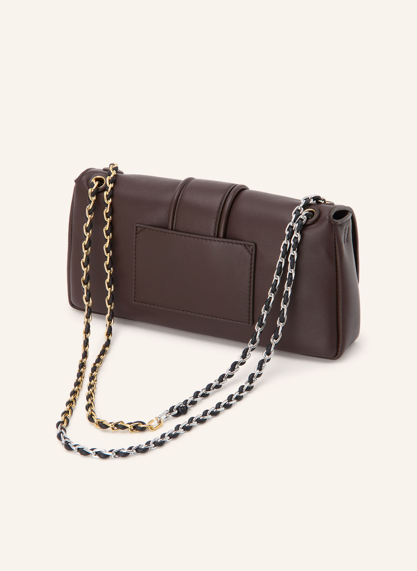 JACQUEMUS Sac à bandoulière LE BAMBINO CHAINE: MARRON FONCÉ / ARGENT / OR