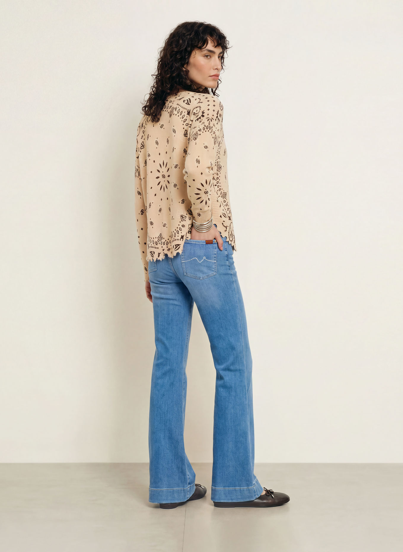 KUJTEN Cashmere-Pullover MELA BANDANA: BEIGE / DUNKELBRAUN / CREME