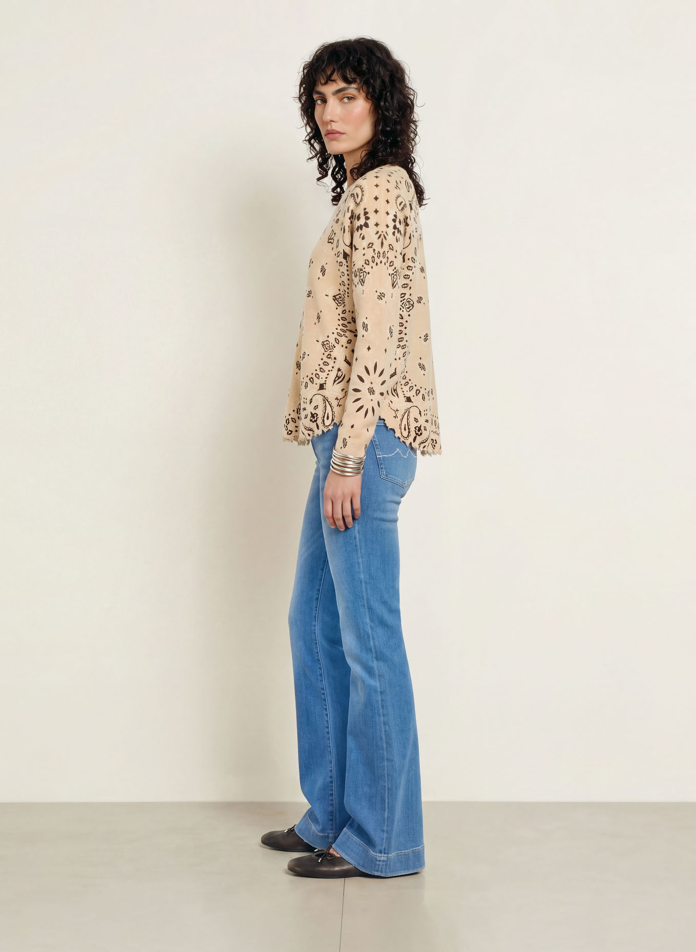 KUJTEN Cashmere-Pullover MELA BANDANA: BEIGE / DUNKELBRAUN / CREME
