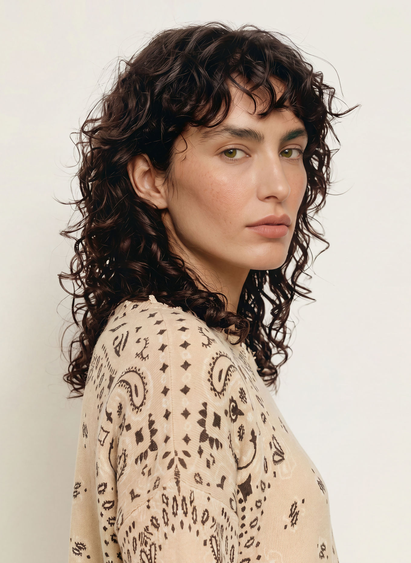 KUJTEN Cashmere-Pullover MELA BANDANA: BEIGE / DUNKELBRAUN / CREME