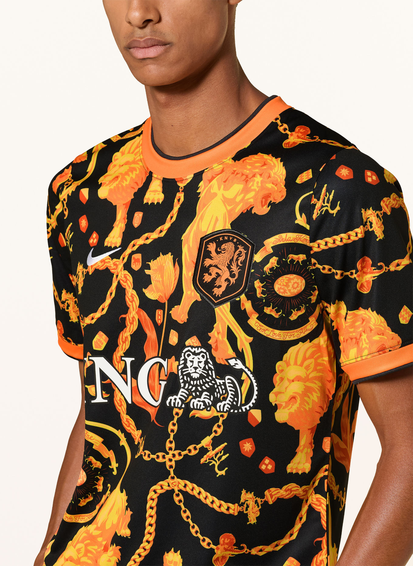Nike Opwarmshirt KNVB: ZWART / ORANJE