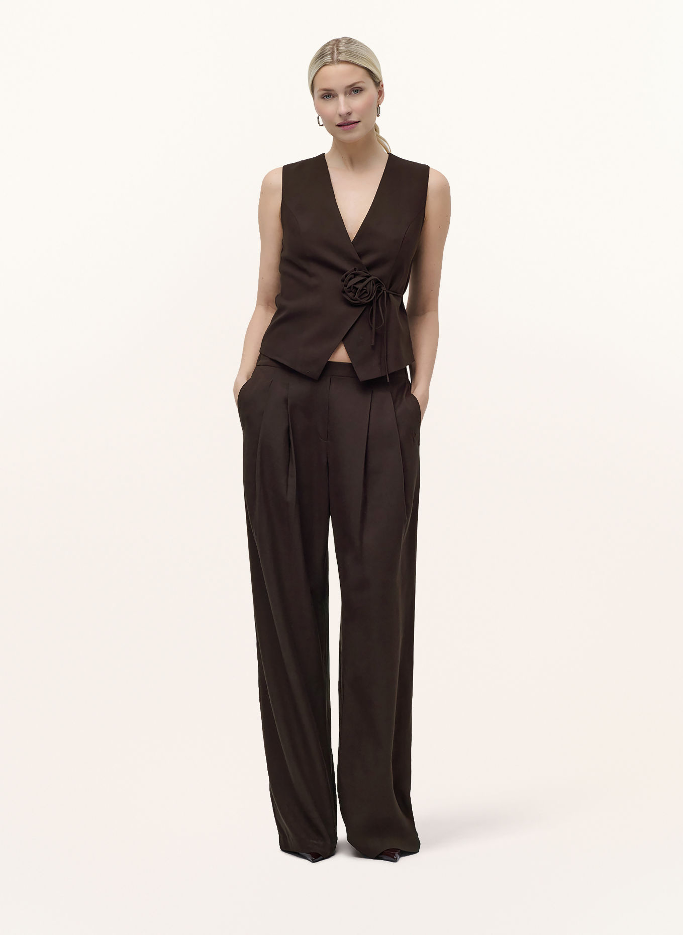 LeGer Studio Top JEMIE met linnen: MARRON FONCÉ