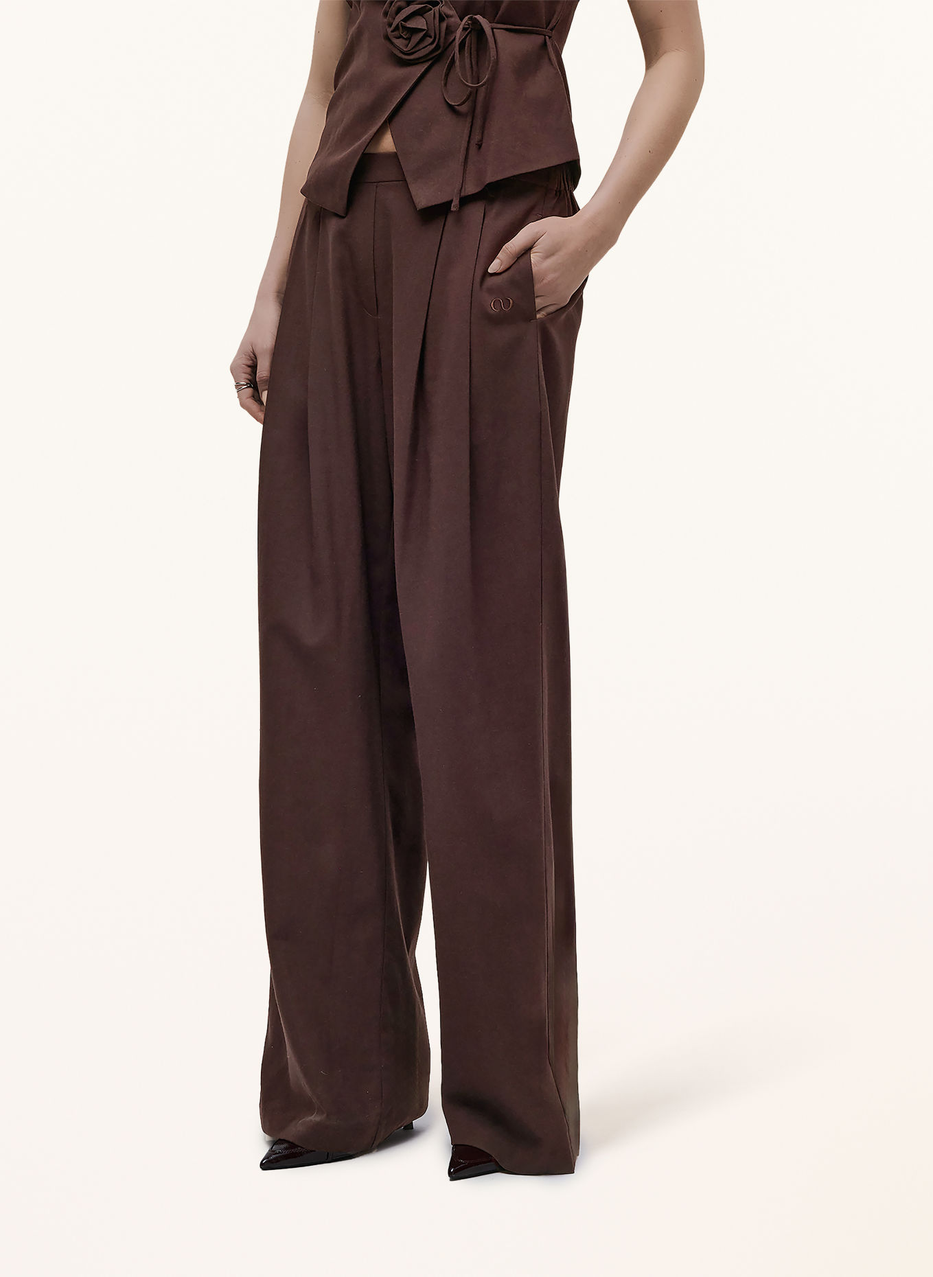 LeGer Studio Marlene-broek JEMIE met linnen: BRUIN