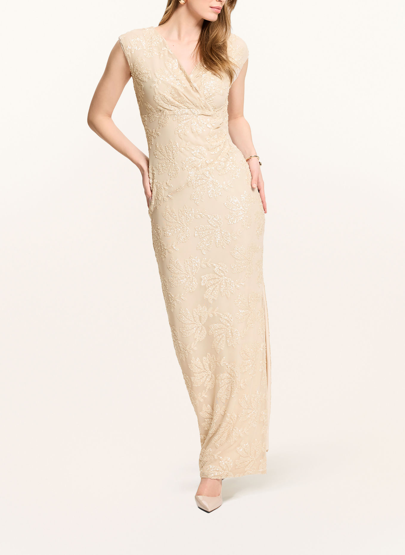 SWING Mesh evening gown with sequins: BEIGE