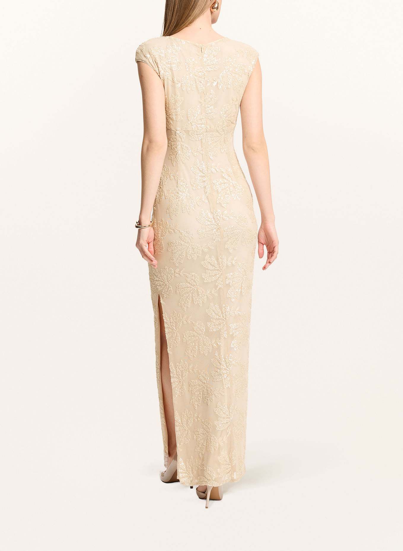 SWING Mesh evening gown with sequins: BEIGE