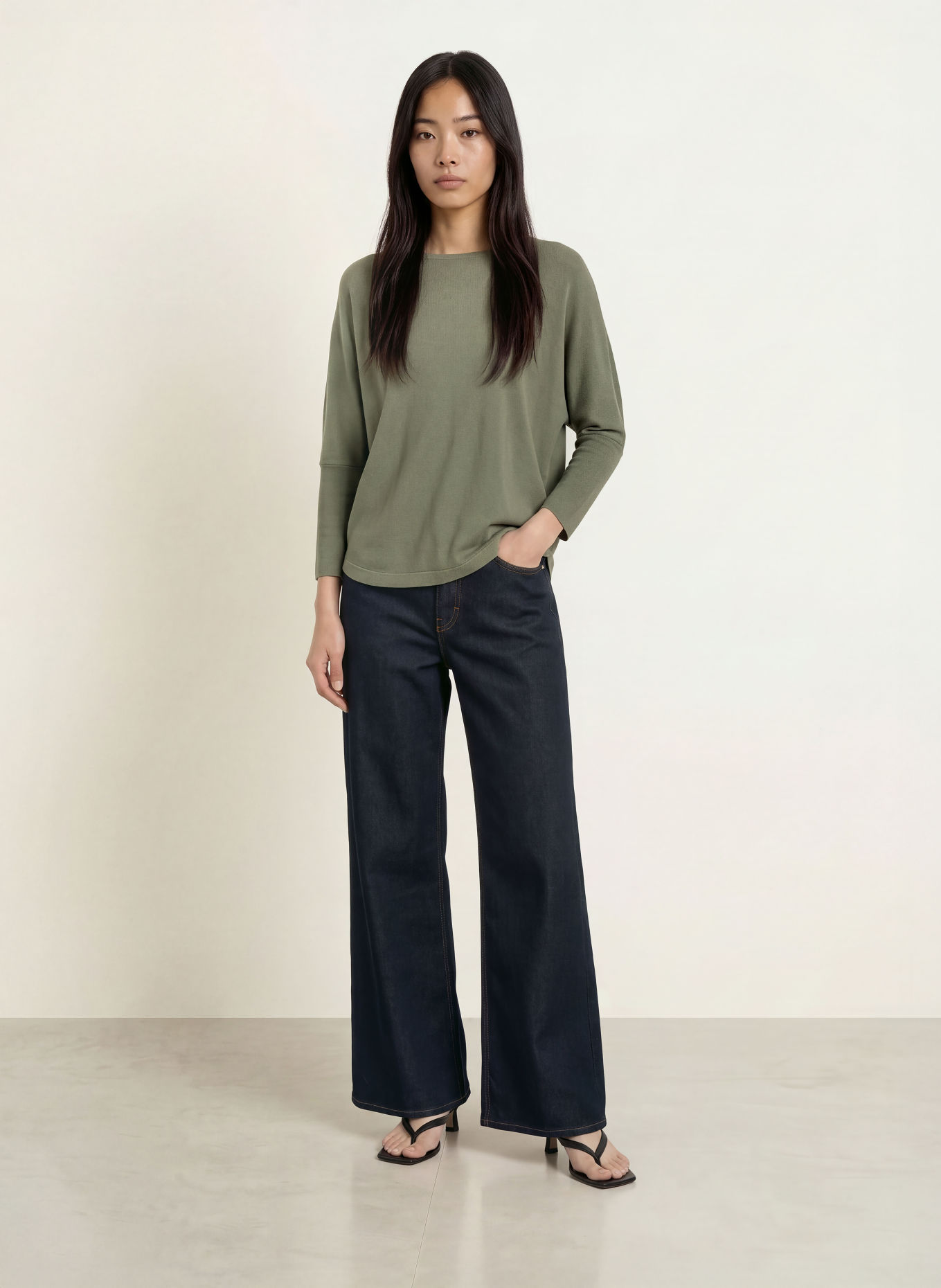 someday TIRAJA sweater with 3/4 sleeves: OLIVE