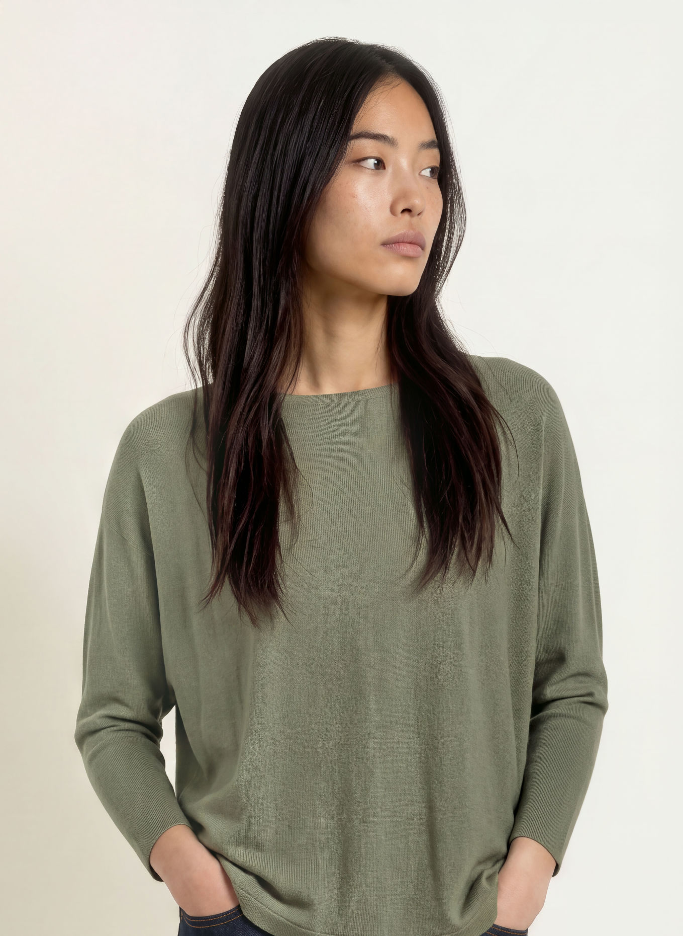 someday TIRAJA sweater with 3/4 sleeves: OLIVE