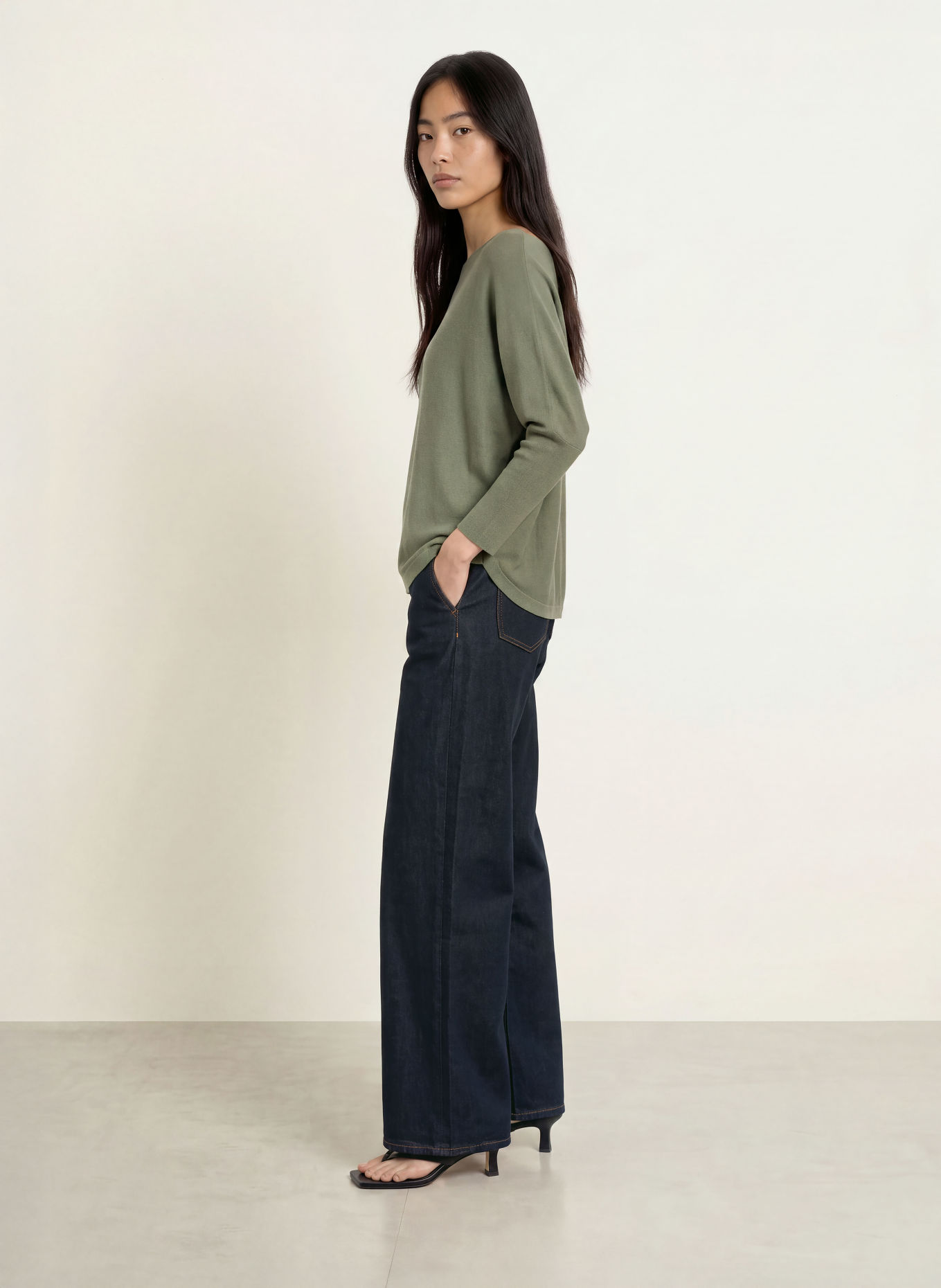 someday TIRAJA sweater with 3/4 sleeves: OLIVE