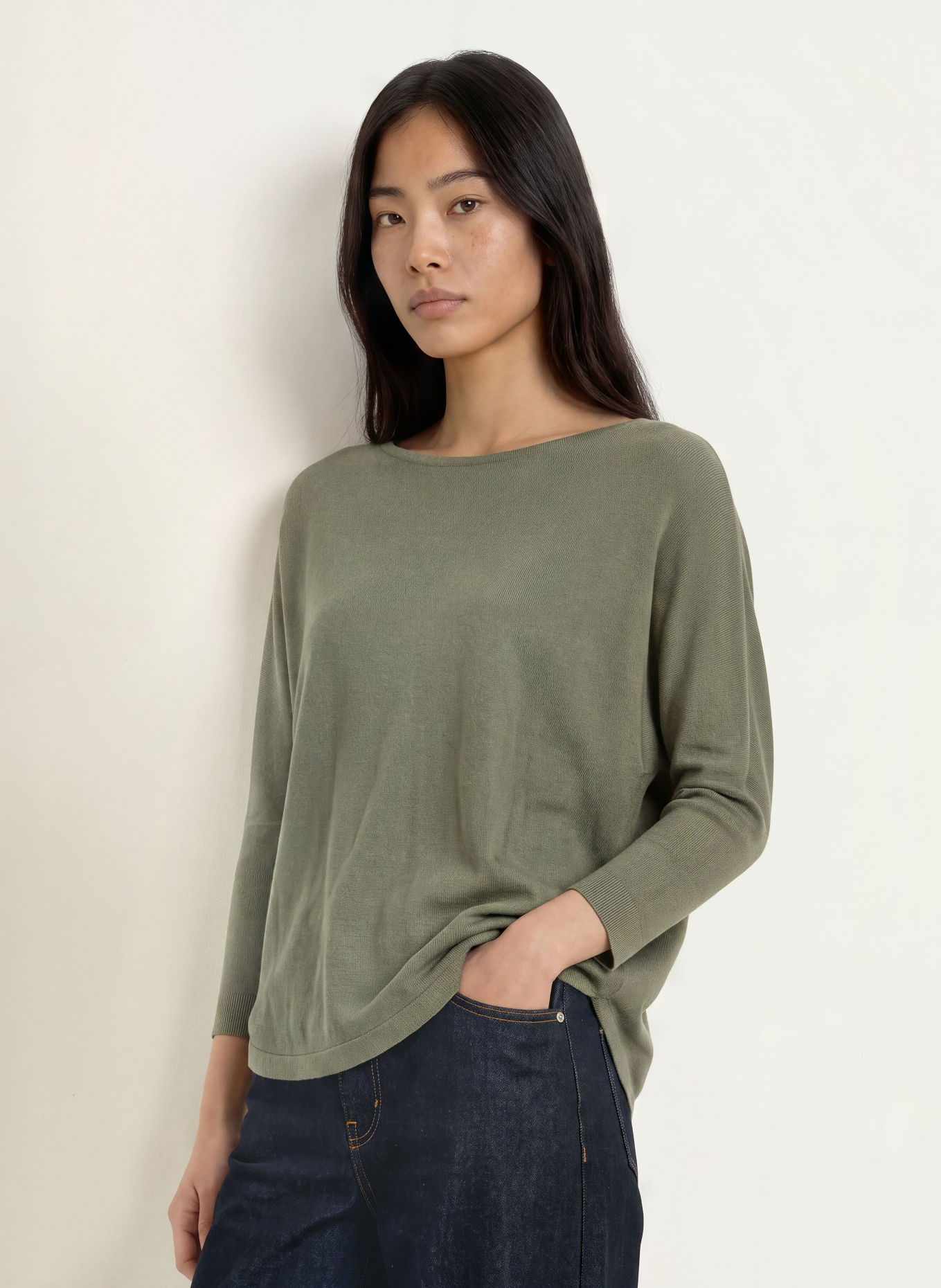 someday TIRAJA sweater with 3/4 sleeves: OLIVE