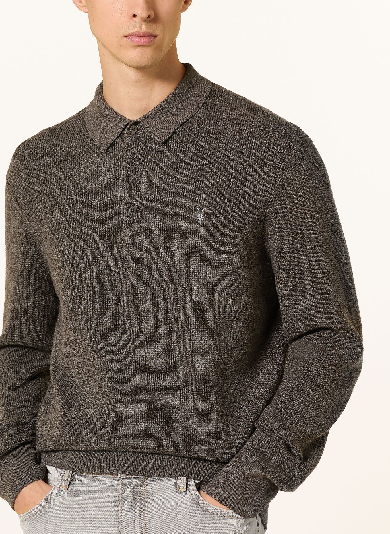 ALLSAINTS Gebreid poloshirt ASPEN: DONKERGROEN